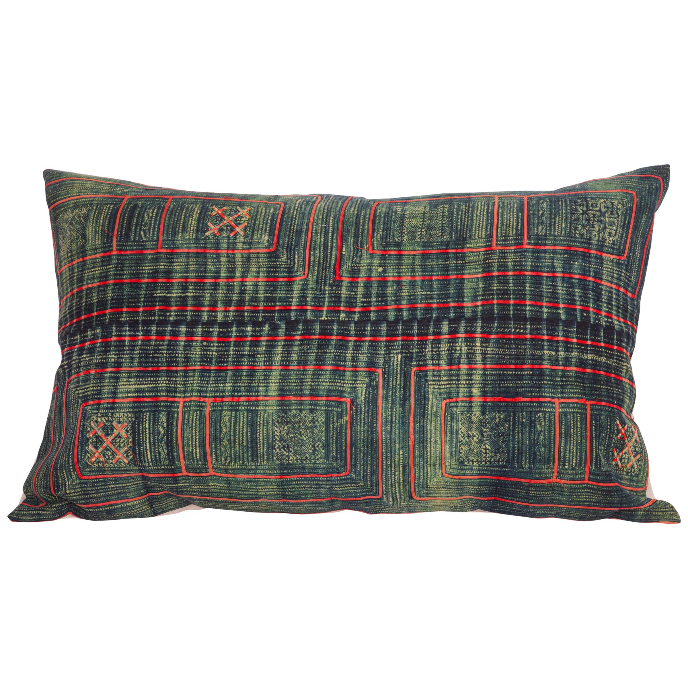 Lumbar Pillow Cases Made from Hmong Hill Tribe Indigo Batik Textile at