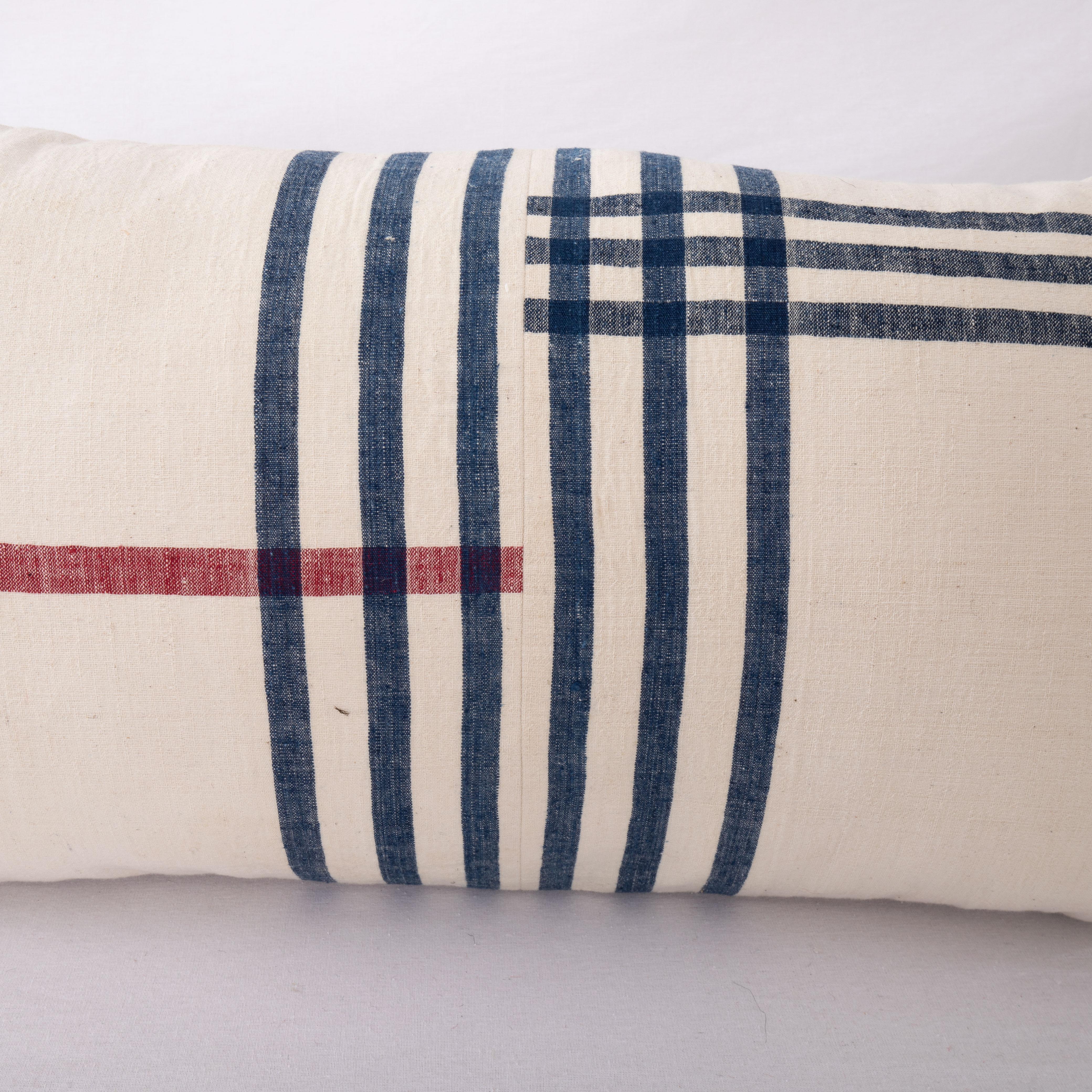 Turkish Lumbar Pillow Cover Made from a Vintage Anatolian Cotton Weaving, Mid 20th C. For Sale