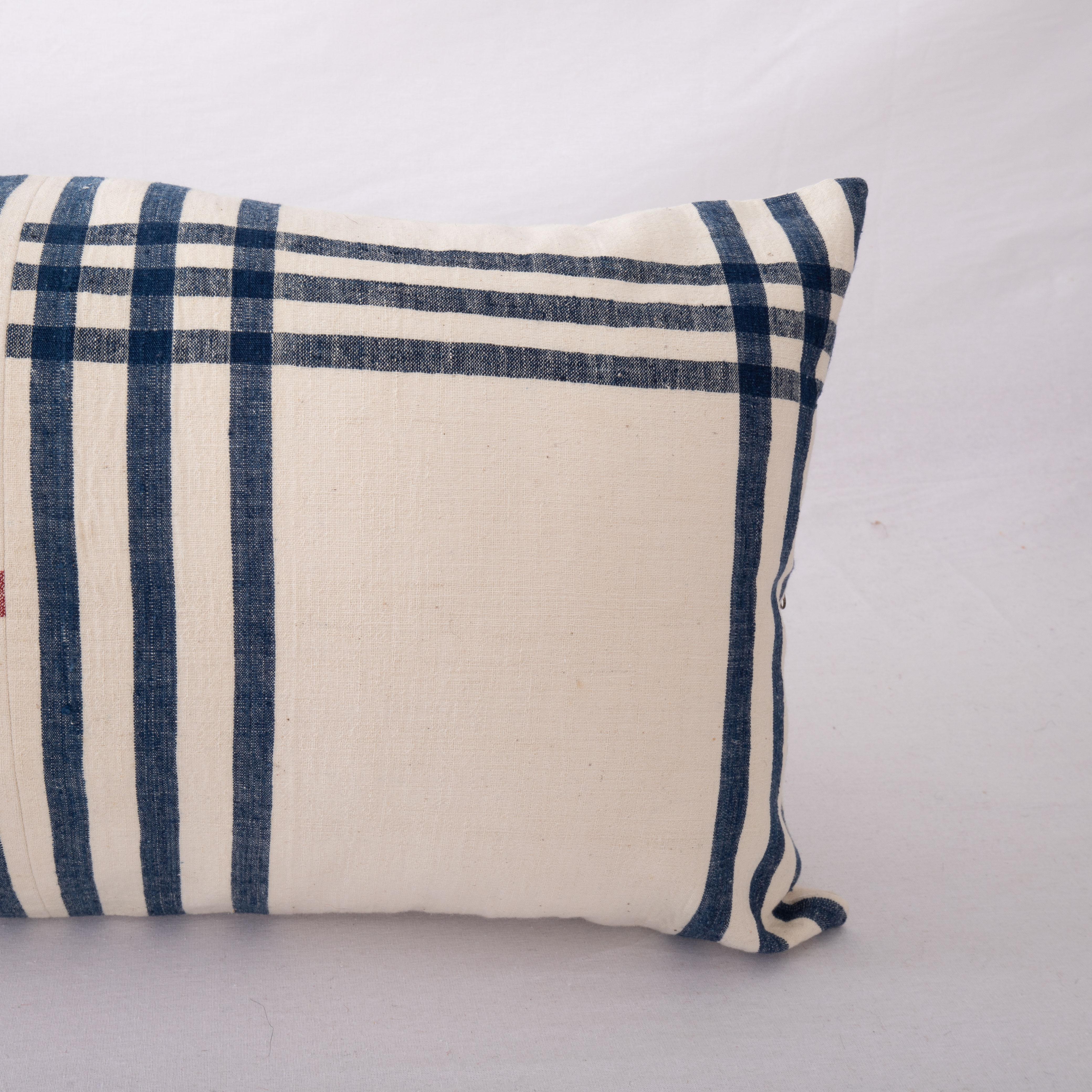 Hand-Woven Lumbar Pillow Cover Made from a Vintage Anatolian Cotton Weaving, Mid 20th C. For Sale