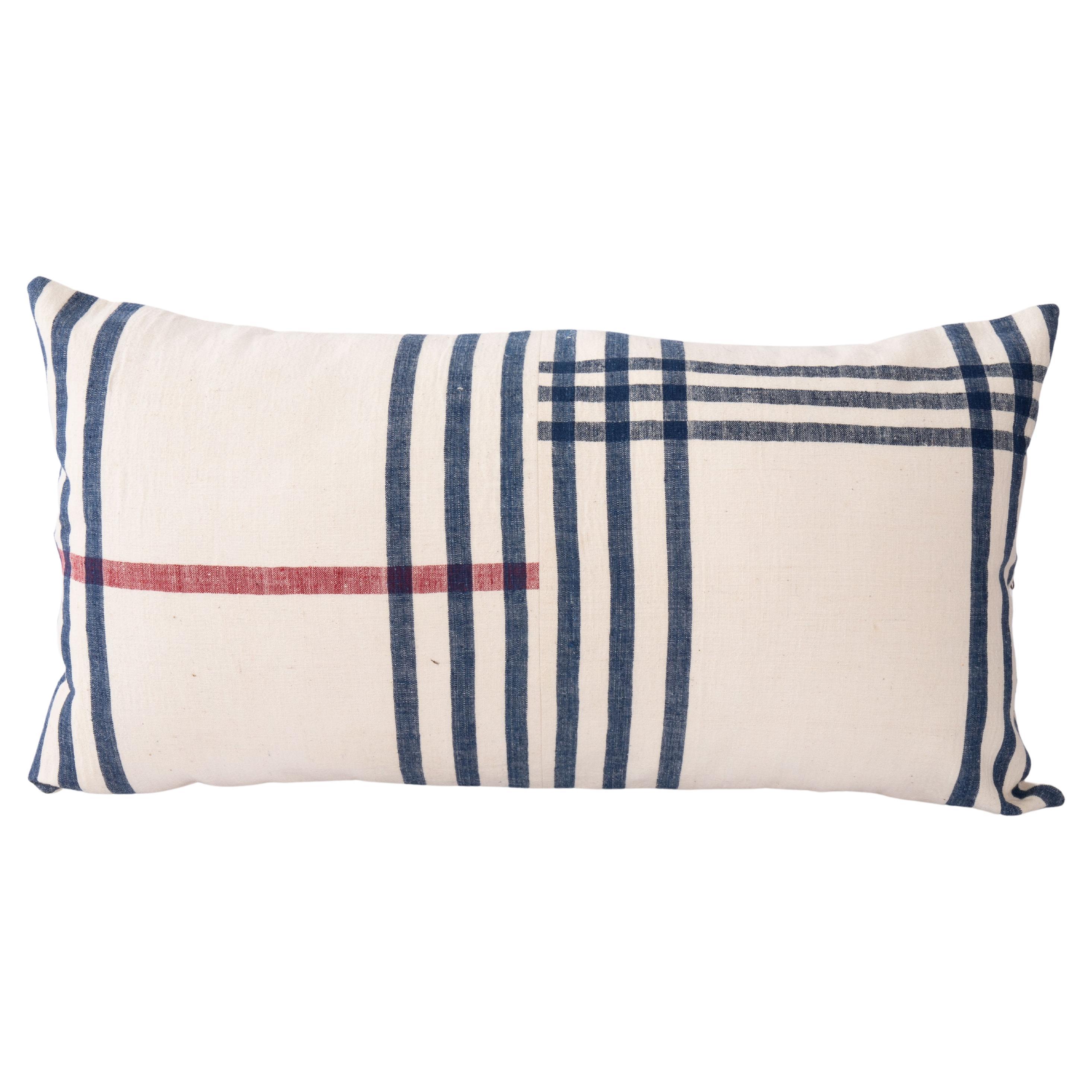 Lumbar Pillow Cover Made from a Vintage Anatolian Cotton Weaving, Mid 20th C. For Sale