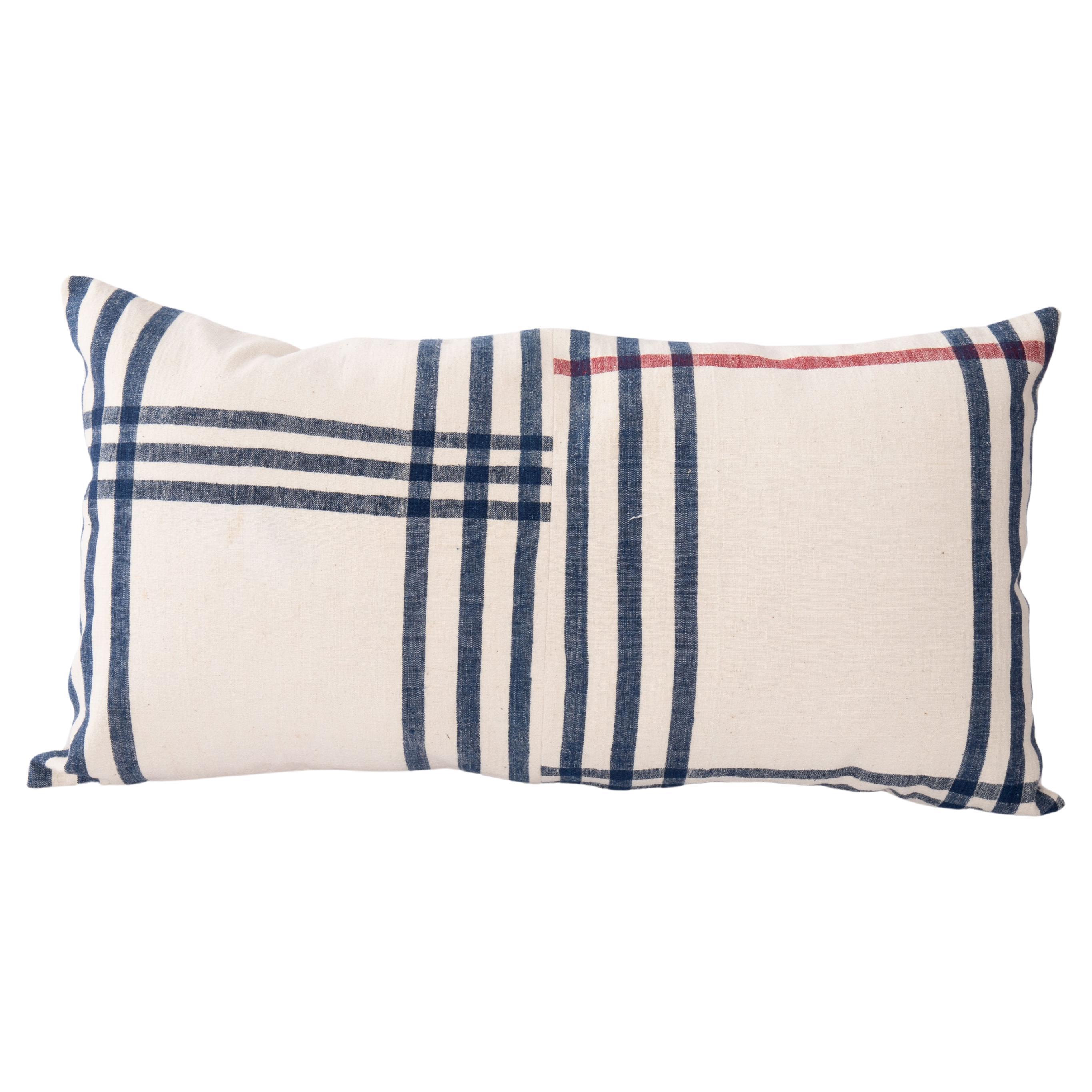 Lumbar Pillow Cover Made from a Vintage Anatolian Cotton Weaving, Mid 20th C. For Sale