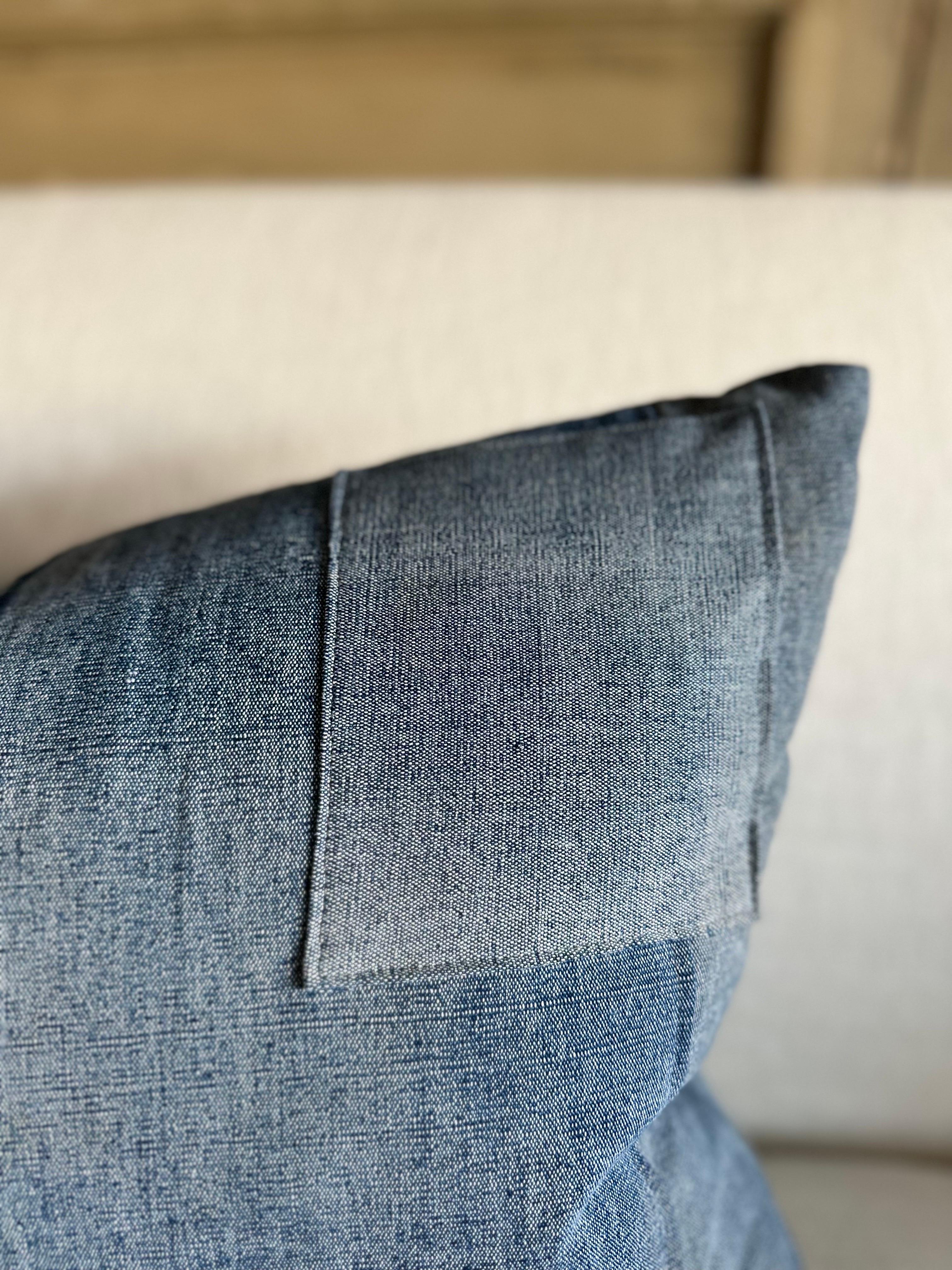 Organic Modern Lumbar Pillow Made from Vintage Japanese Boro Fabric