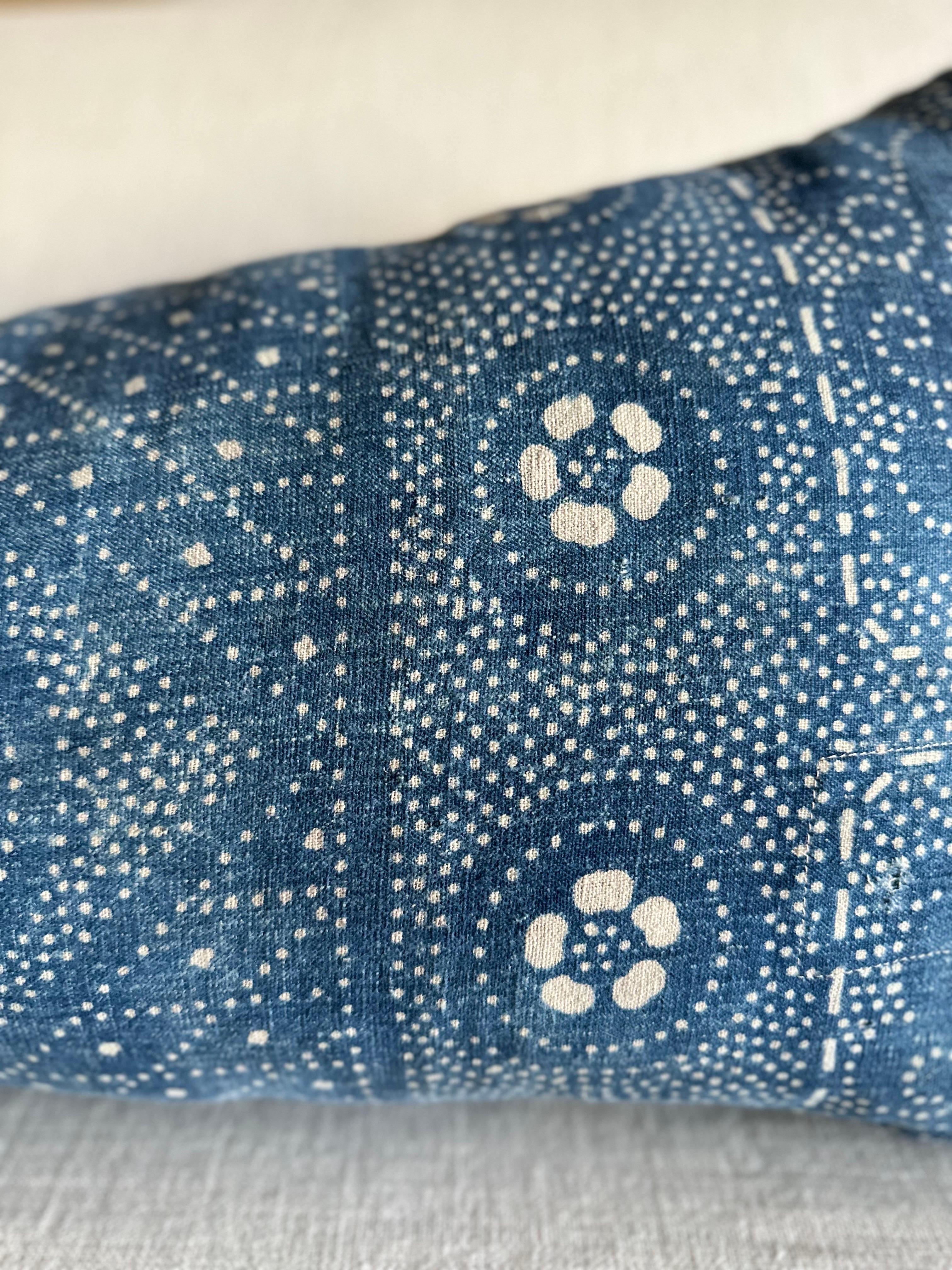 Organic Modern Lumbar Pillow Made from Vintage Japanese Boro Fabric