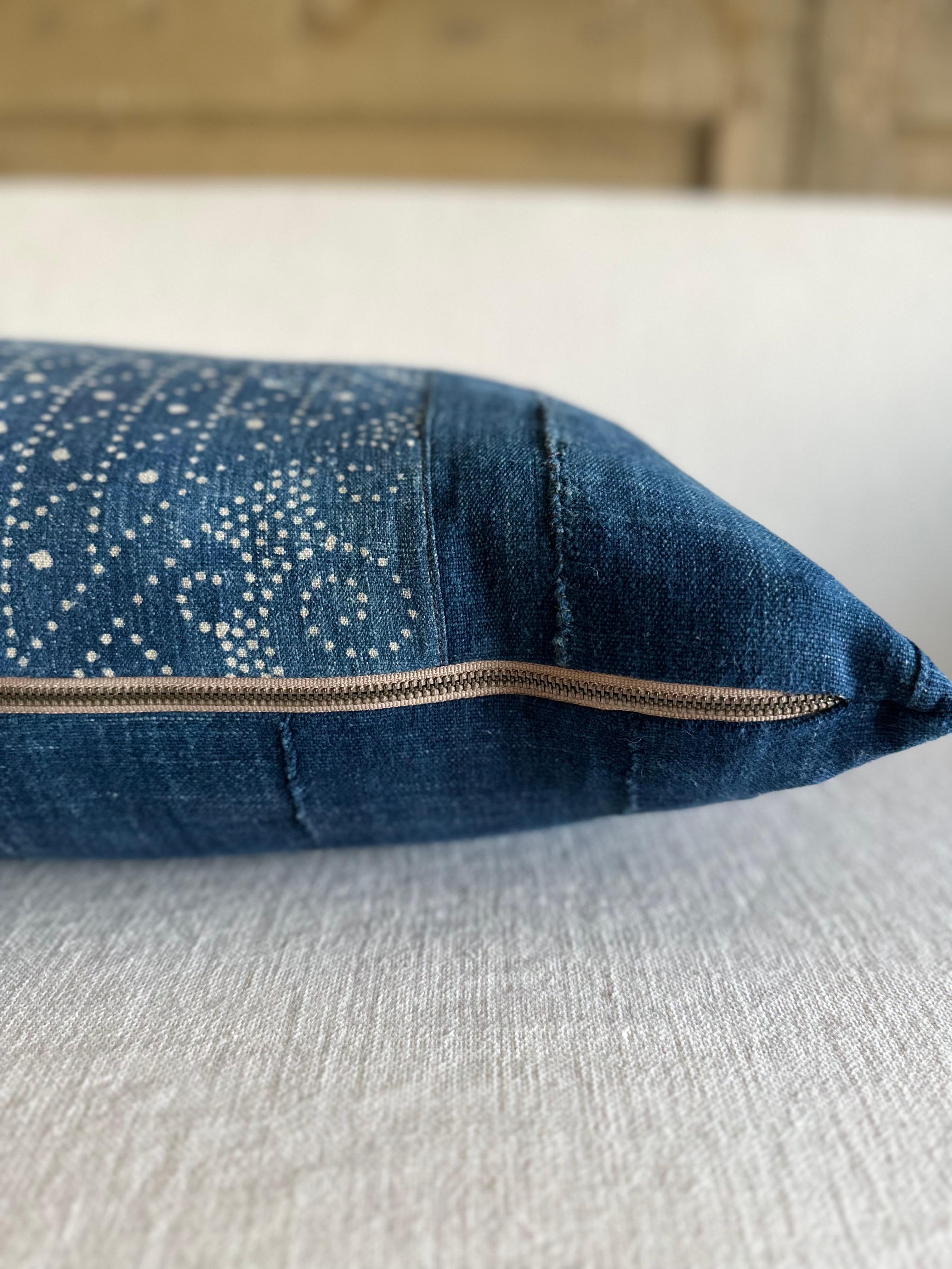 American Lumbar Pillow Made from Vintage Japanese Boro Fabric