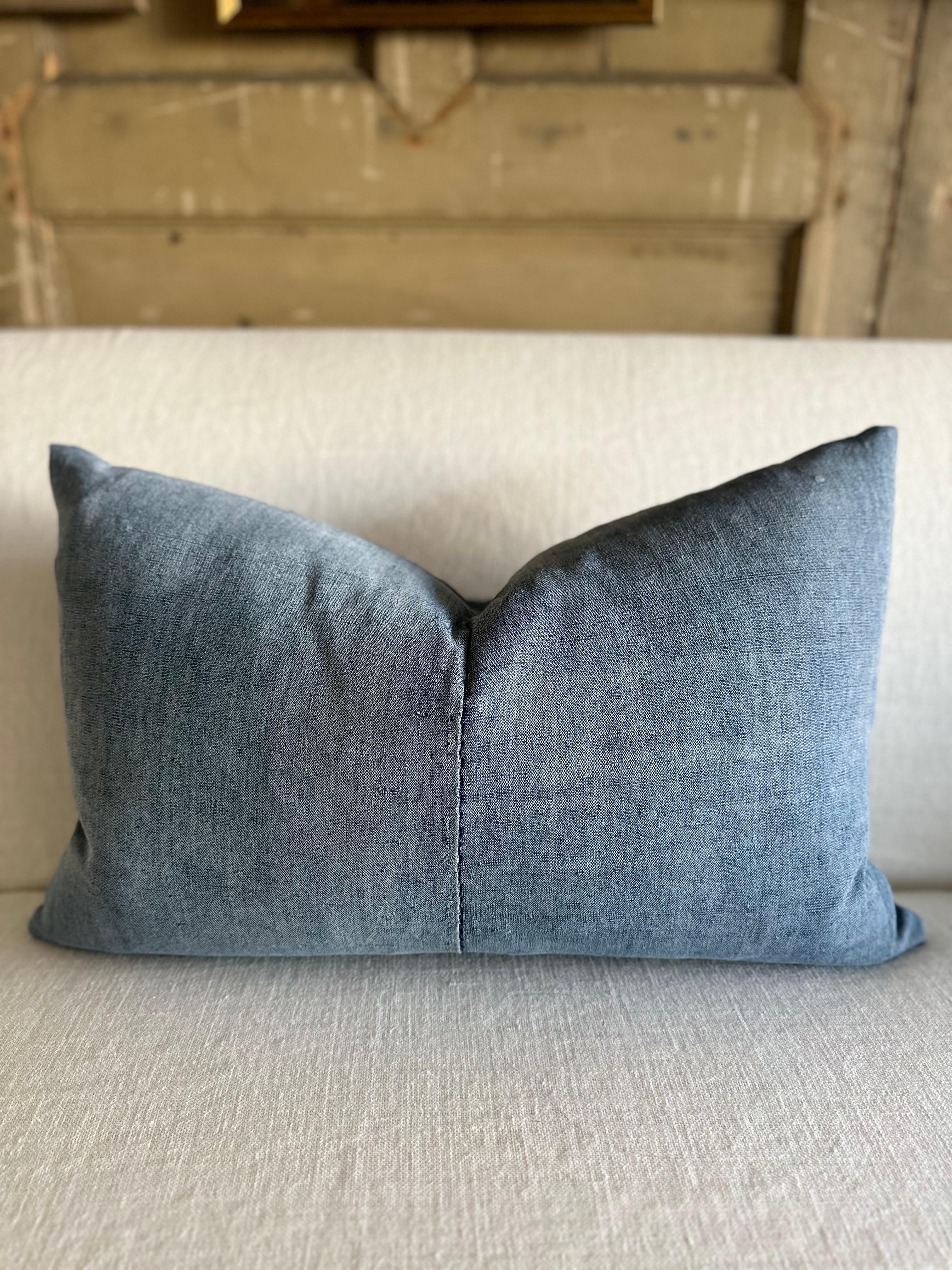 Cotton Lumbar Pillow Made from Vintage Japanese Boro Fabric