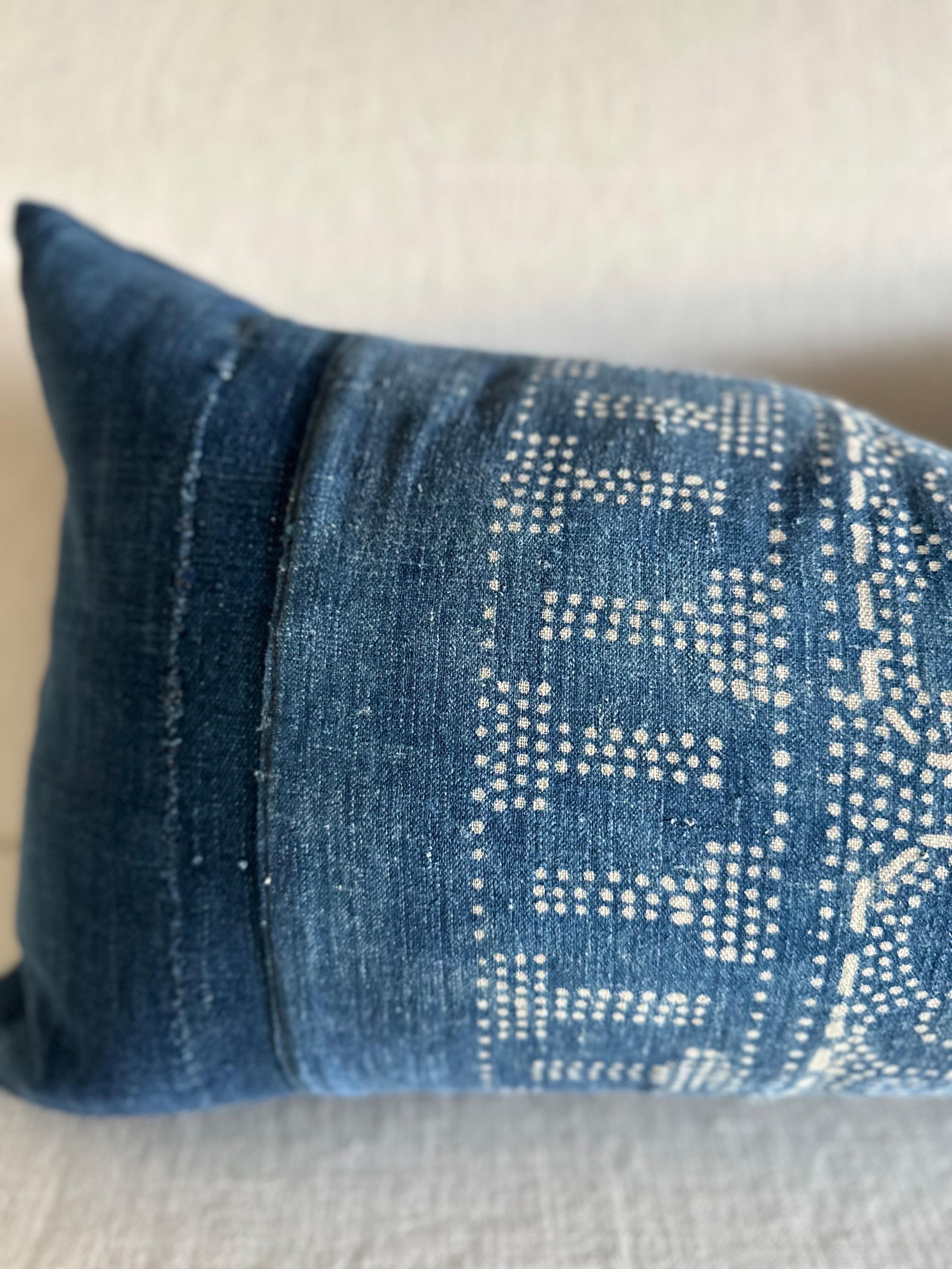 Contemporary Lumbar Pillow Made from Vintage Japanese Boro Fabric
