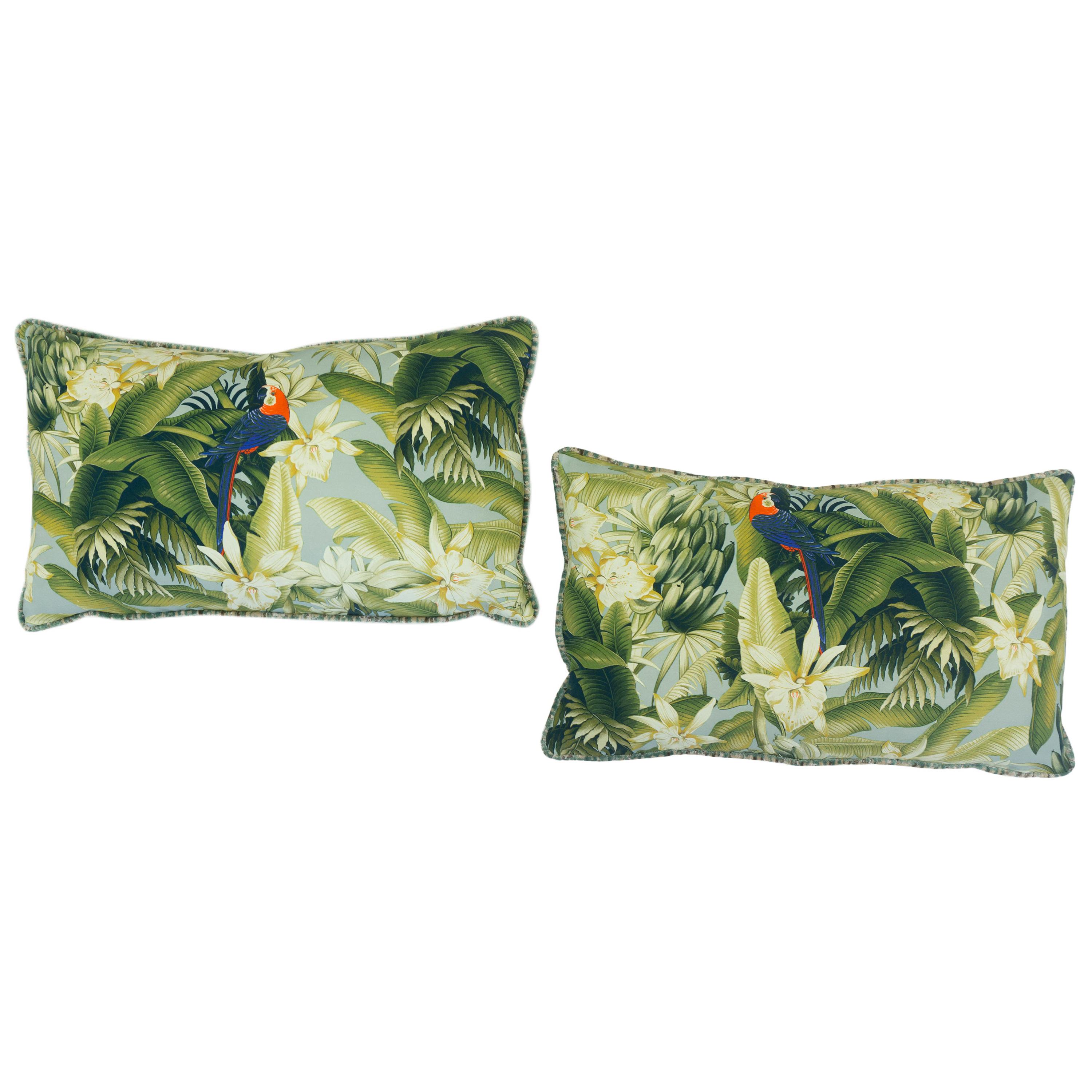 Lumbar Pillow with Parrot and Palms For Sale at 1stDibs