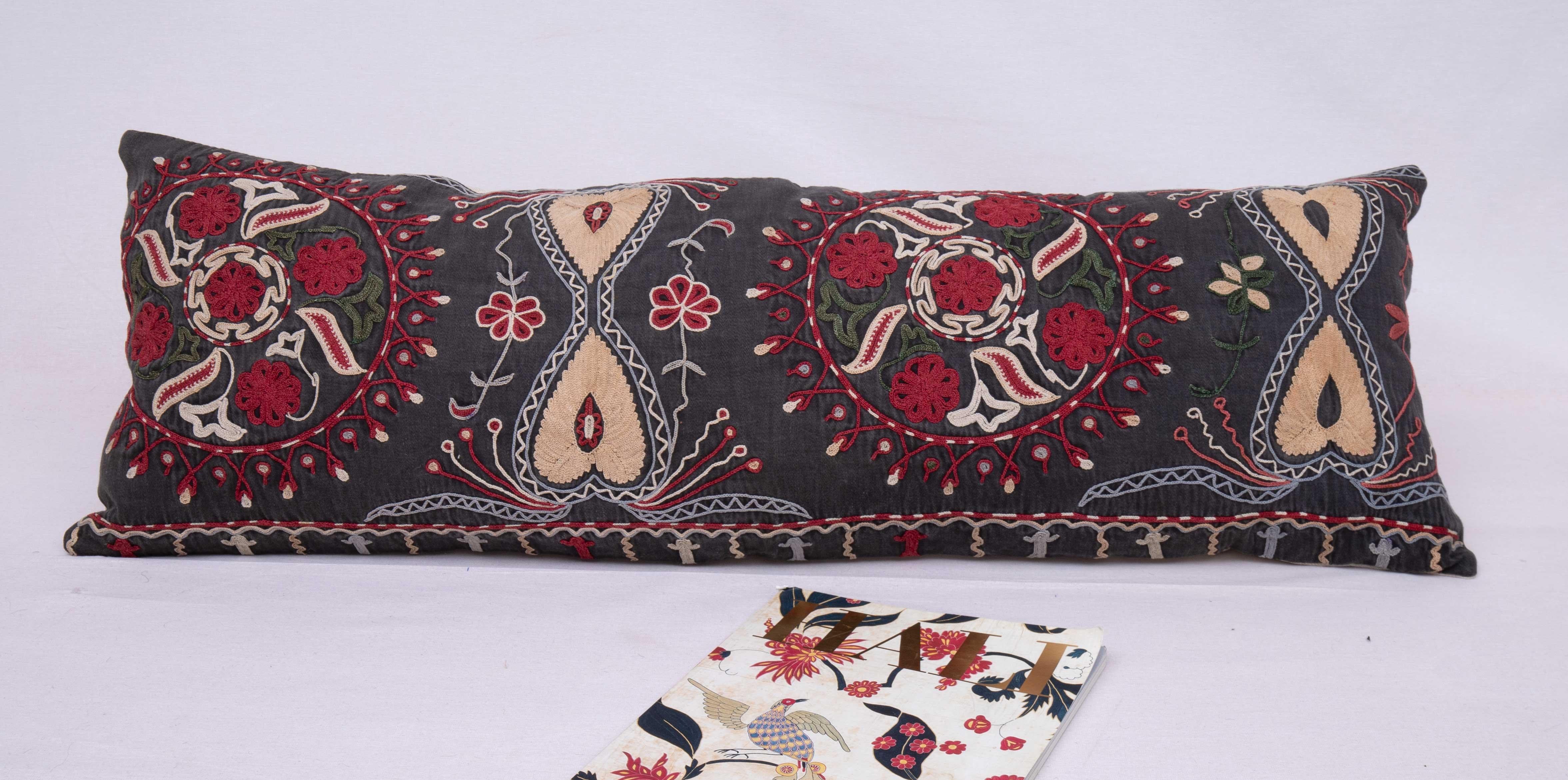 Suzani Lumbar Pillowcase Made from a Mid-20th C, Kazak / Kyrgyz Embroidery