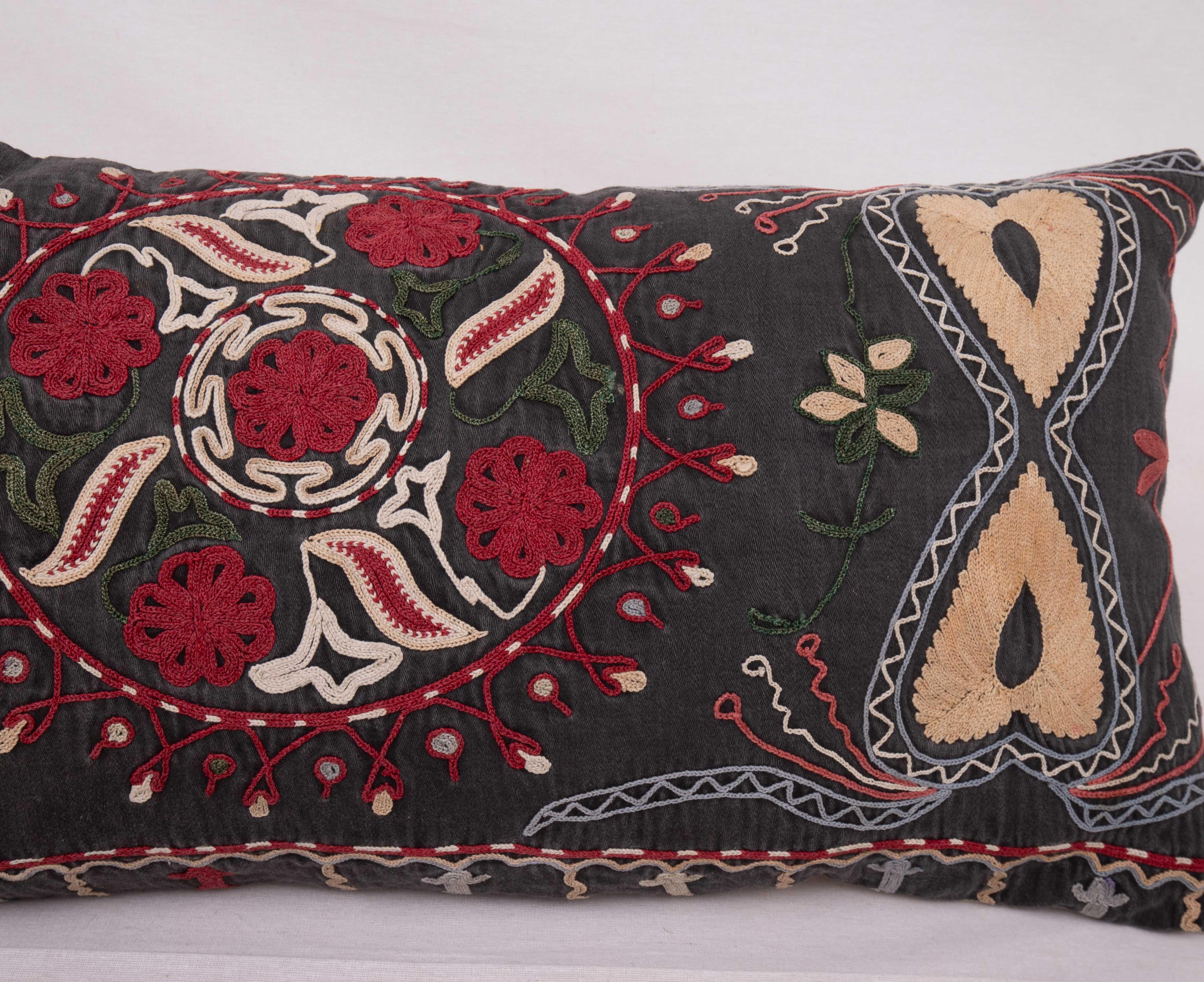 Lumbar Pillowcase Made from a Mid-20th C, Kazak / Kyrgyz Embroidery In Good Condition In Istanbul, TR