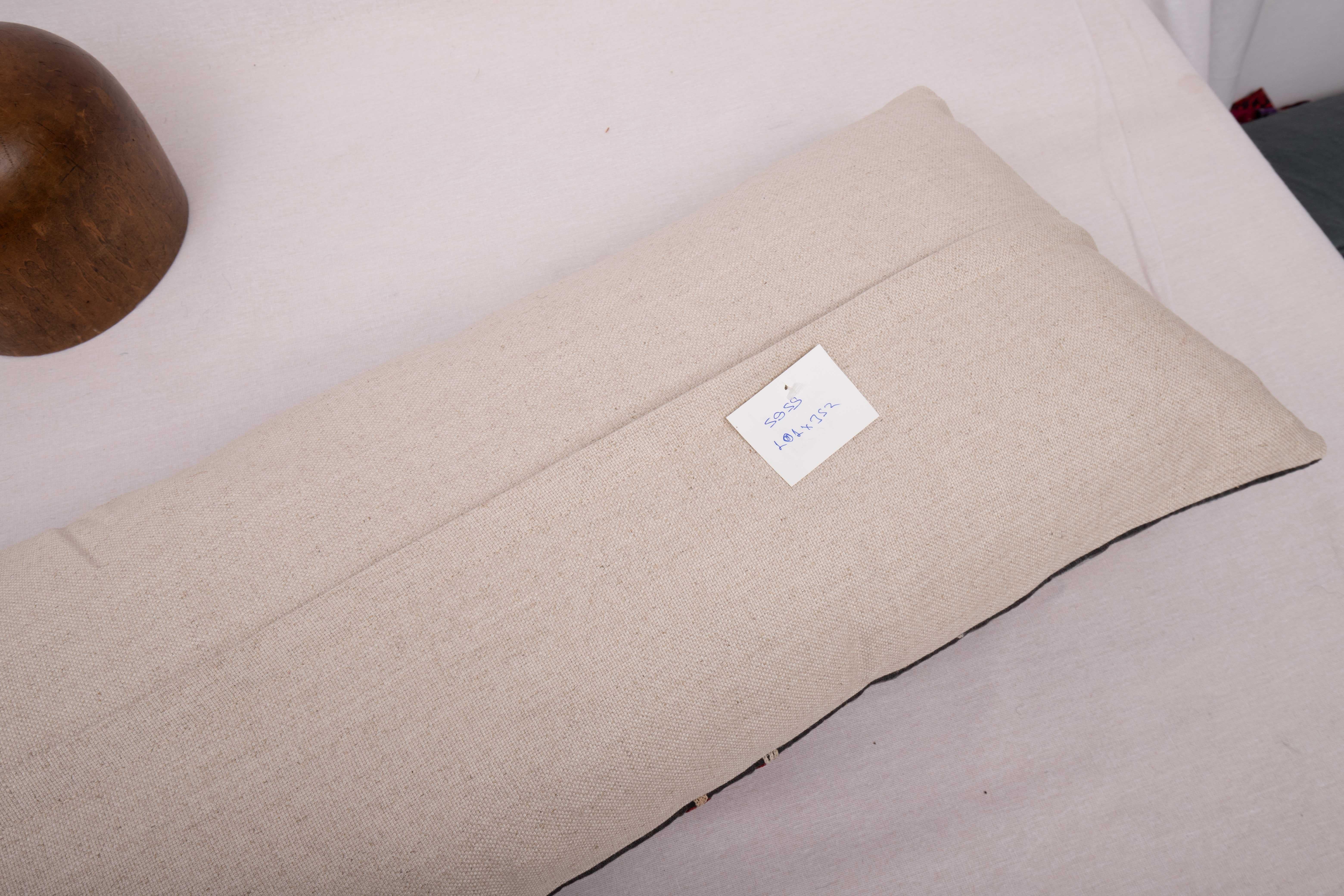 Cotton Lumbar Pillowcase Made from a Mid-20th C, Kazak / Kyrgyz Embroidery