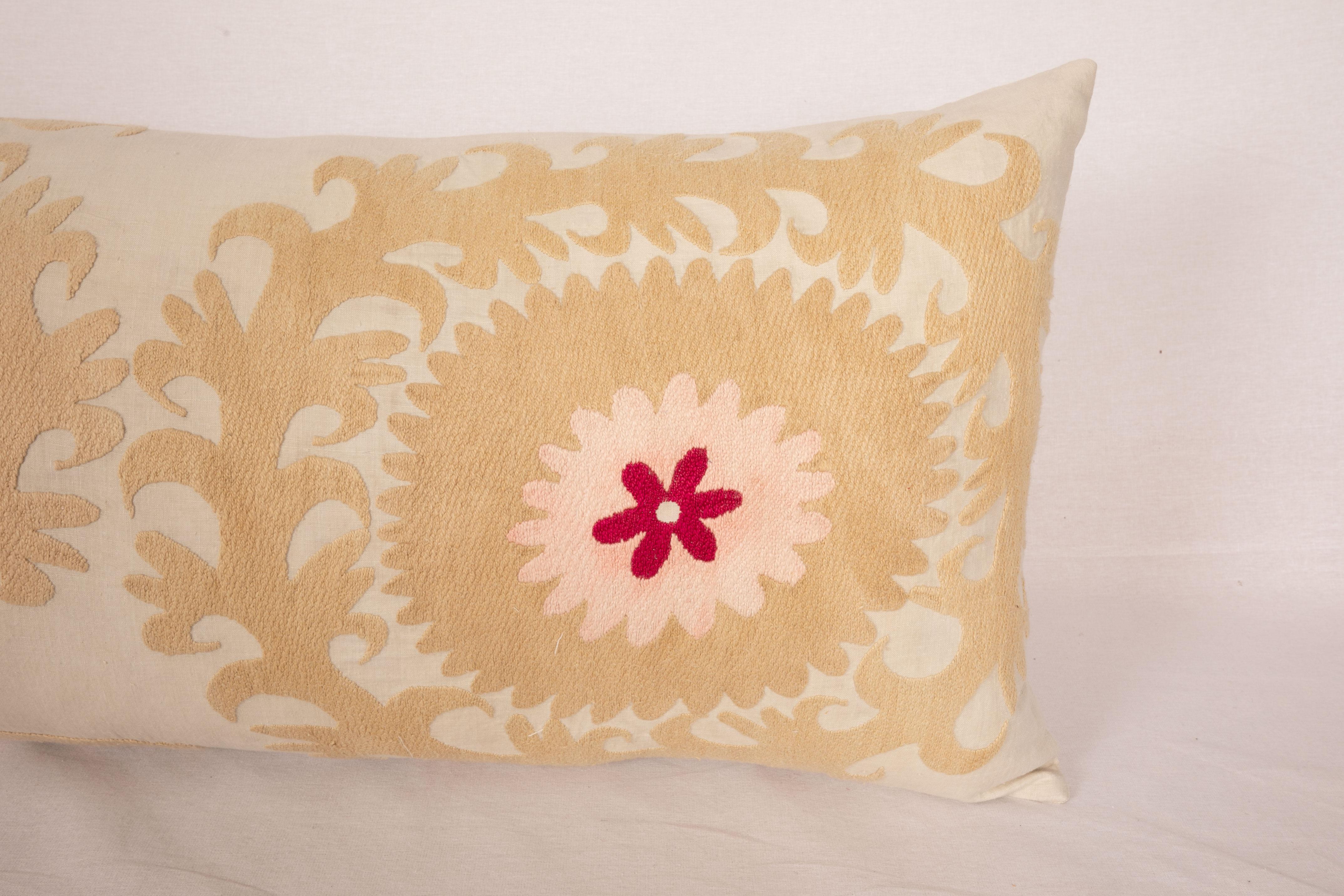 Embroidered Lumbar Pillowcase Made from a Mid 20th C. Suzani For Sale