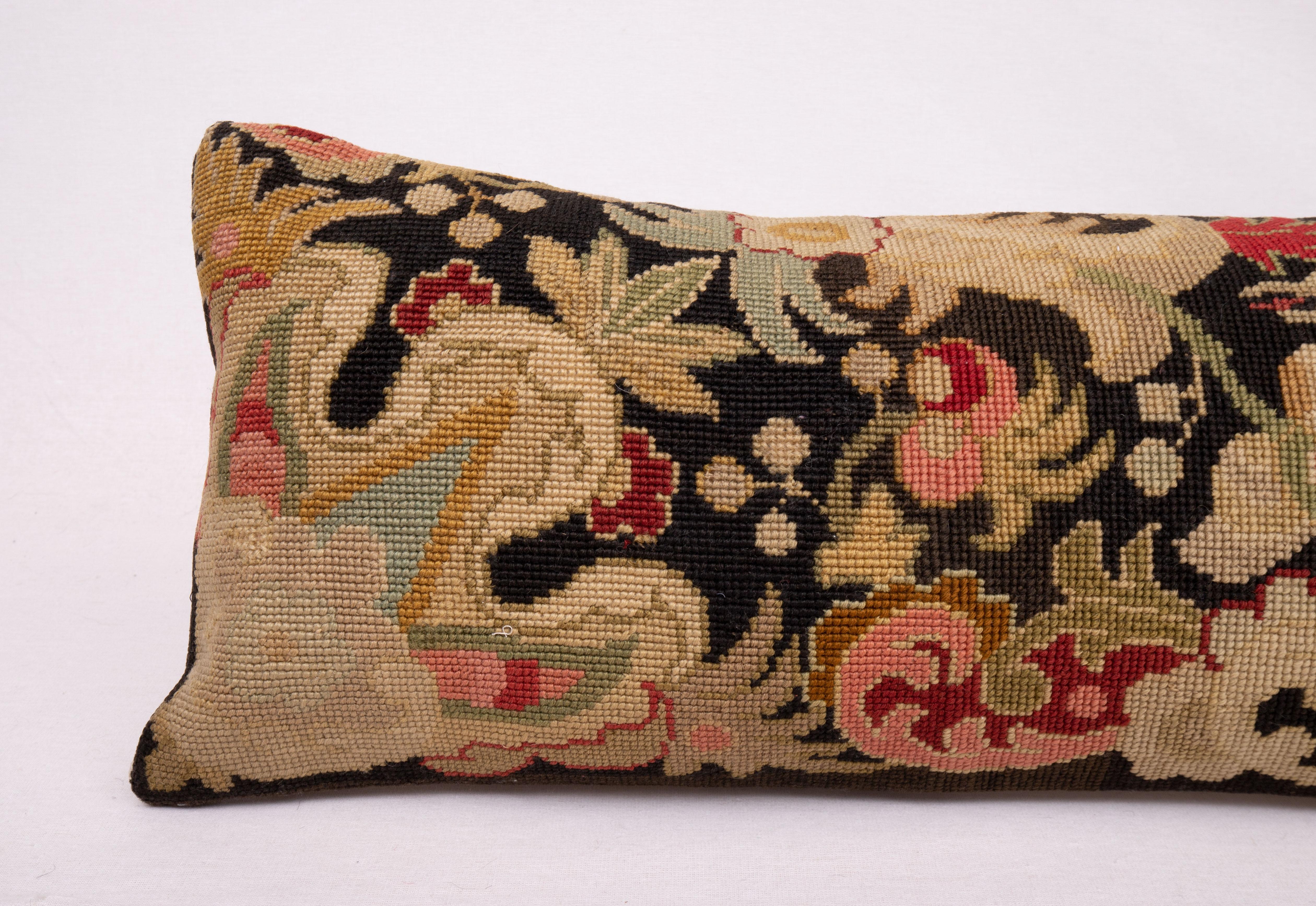 French Lumbar Pillowcase Made from an Antique European Embroidered Panel For Sale