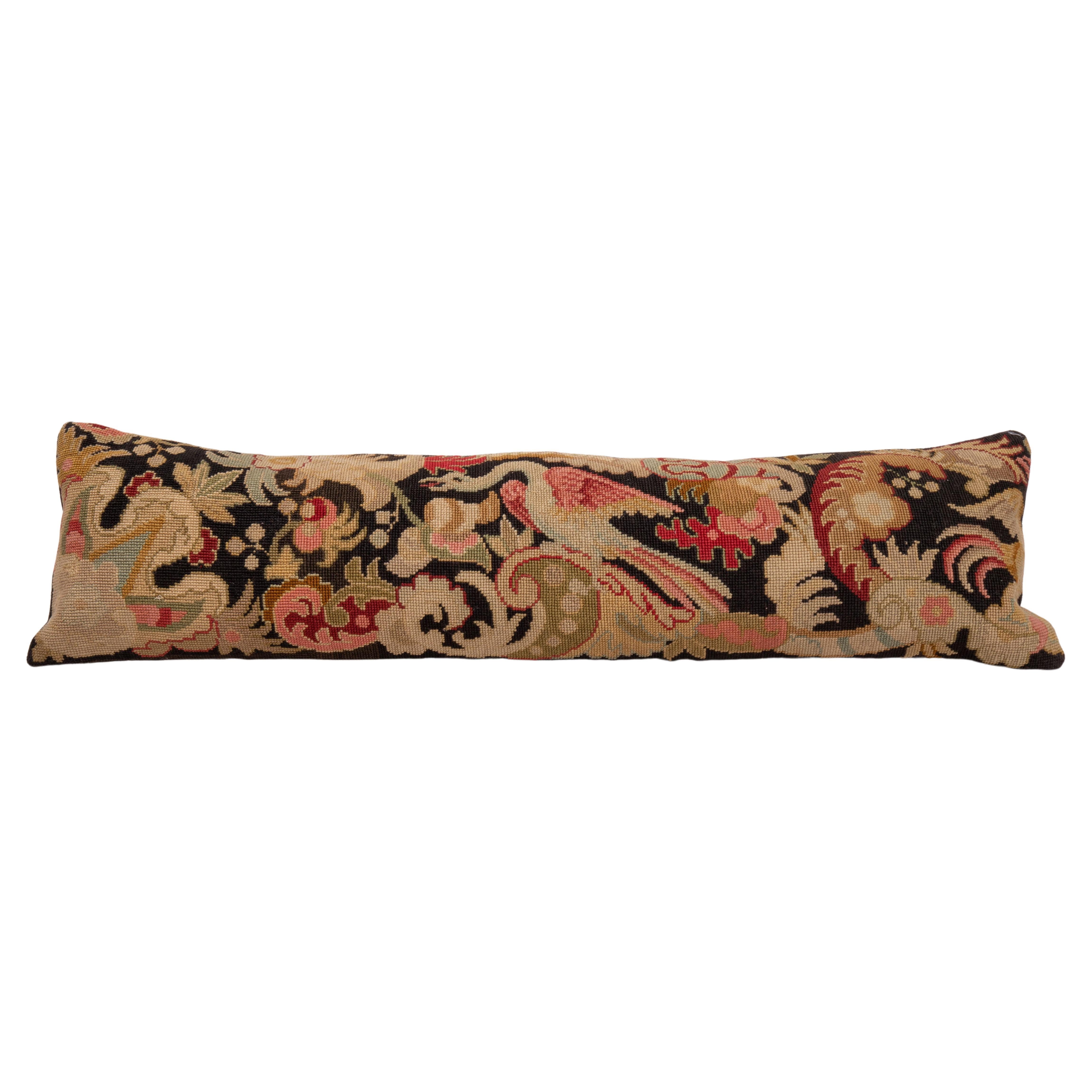 Lumbar Pillowcase Made from an Antique European Embroidered Panel For Sale