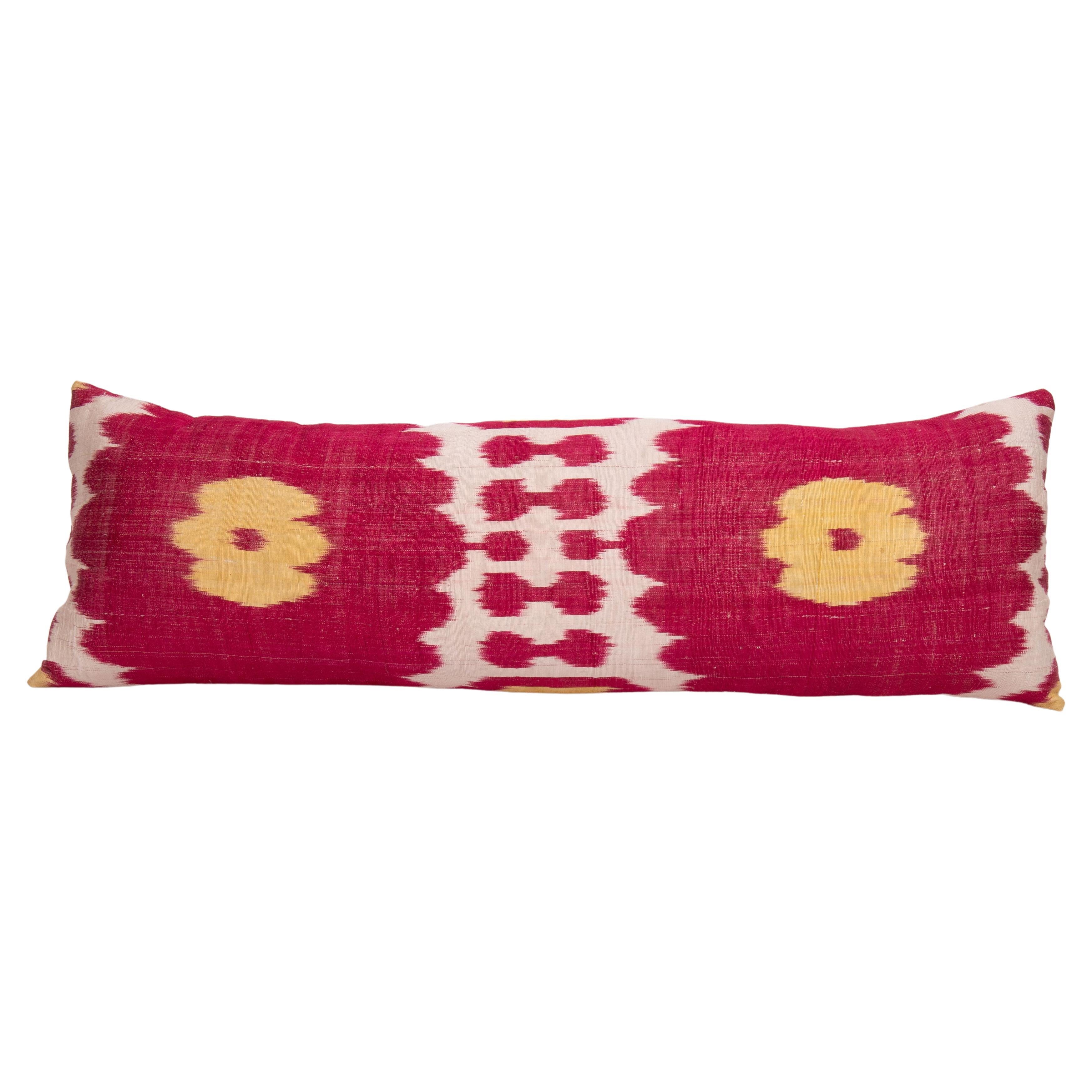Lumbar Pillowcase Made from an Early 20th C. Uzbek Ikat For Sale