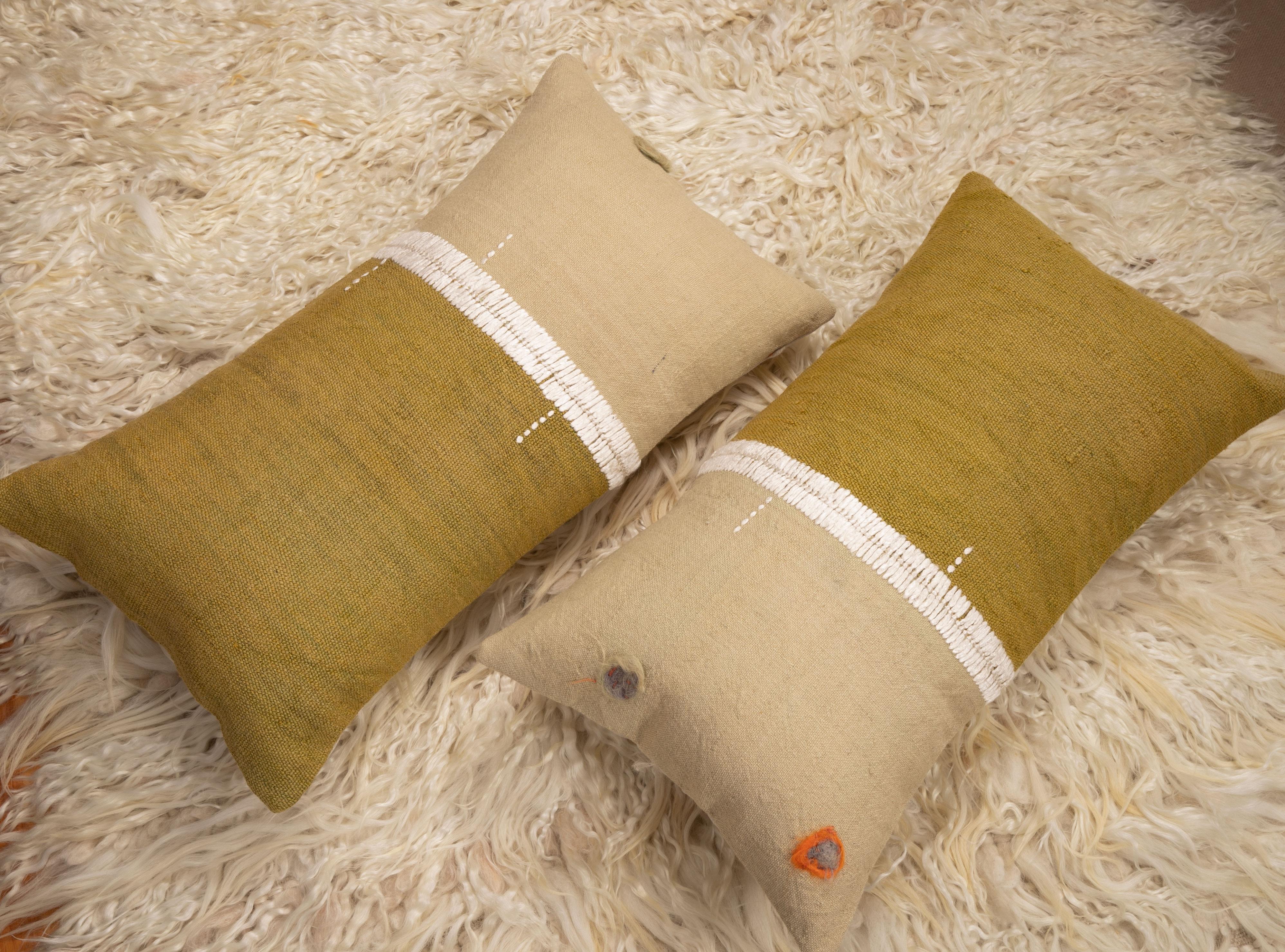 Wool Lumbar Pillowcases Made from an Eastern Anatolian Perde 'Cover' Mid-20th Century