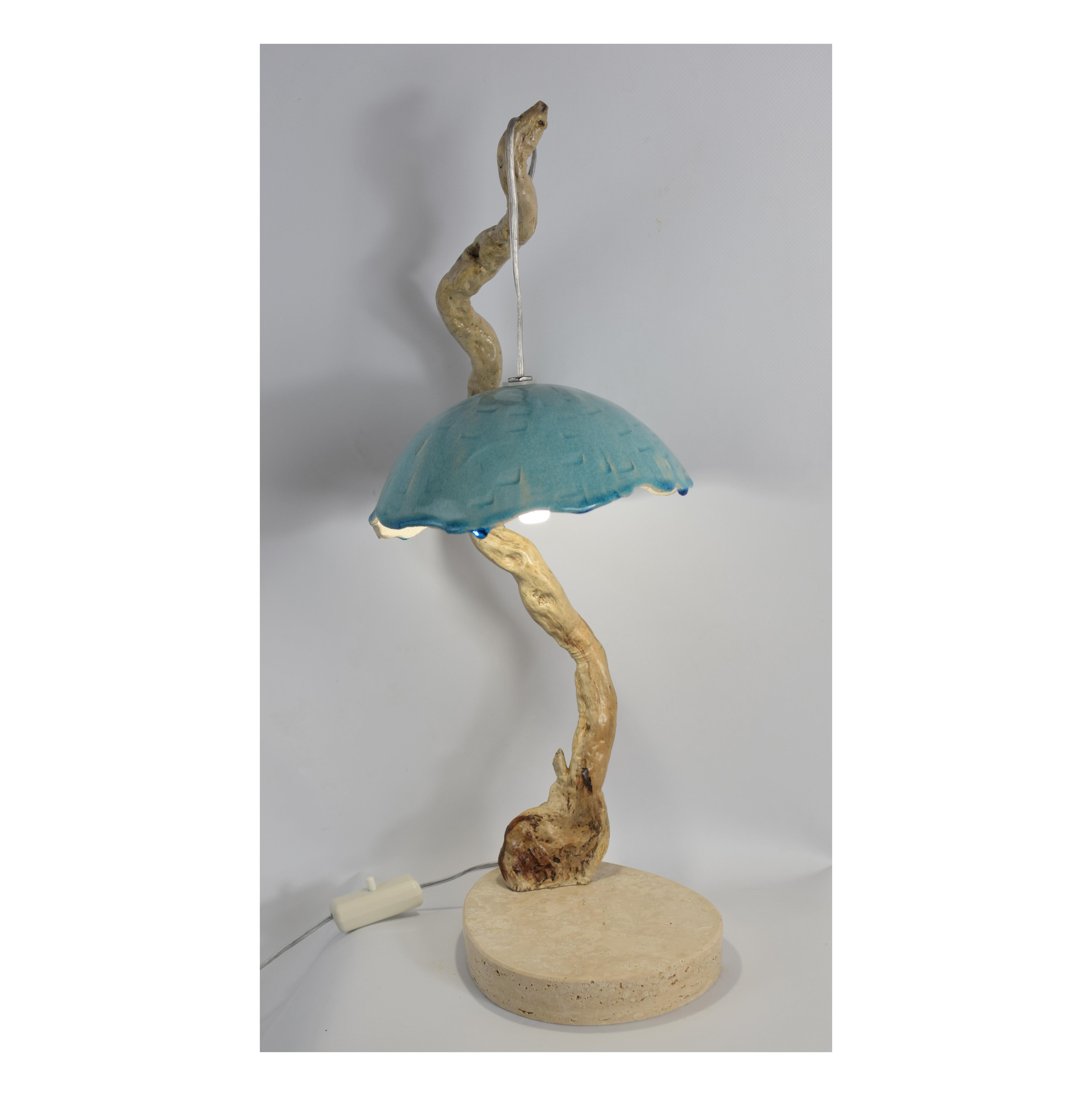 Lampe monobloc en céramique, bois et pierre - fabriquée en Italie Excellent état - En vente à Tarquinia, IT