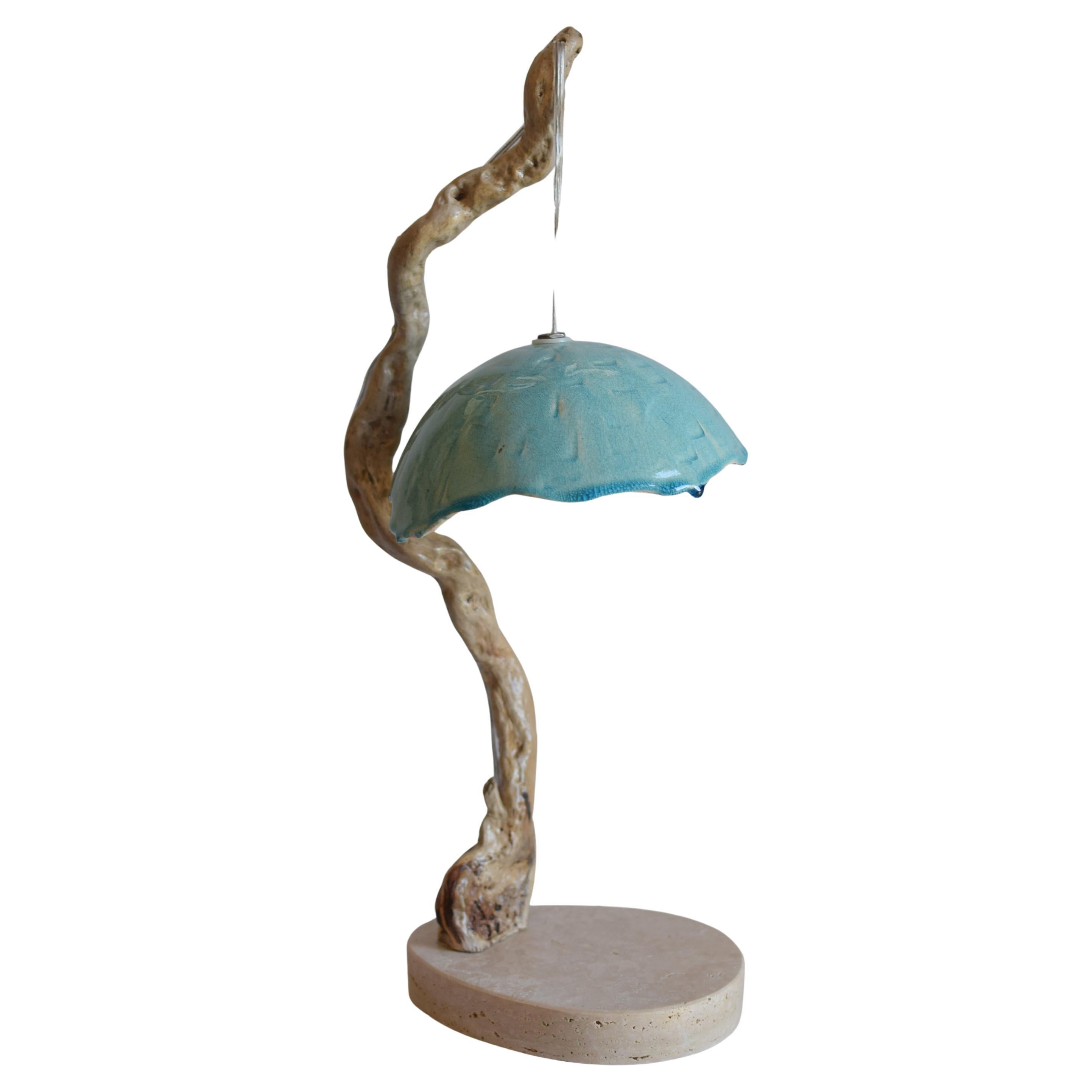 Lampe monobloc en céramique, bois et pierre - fabriquée en Italie en vente