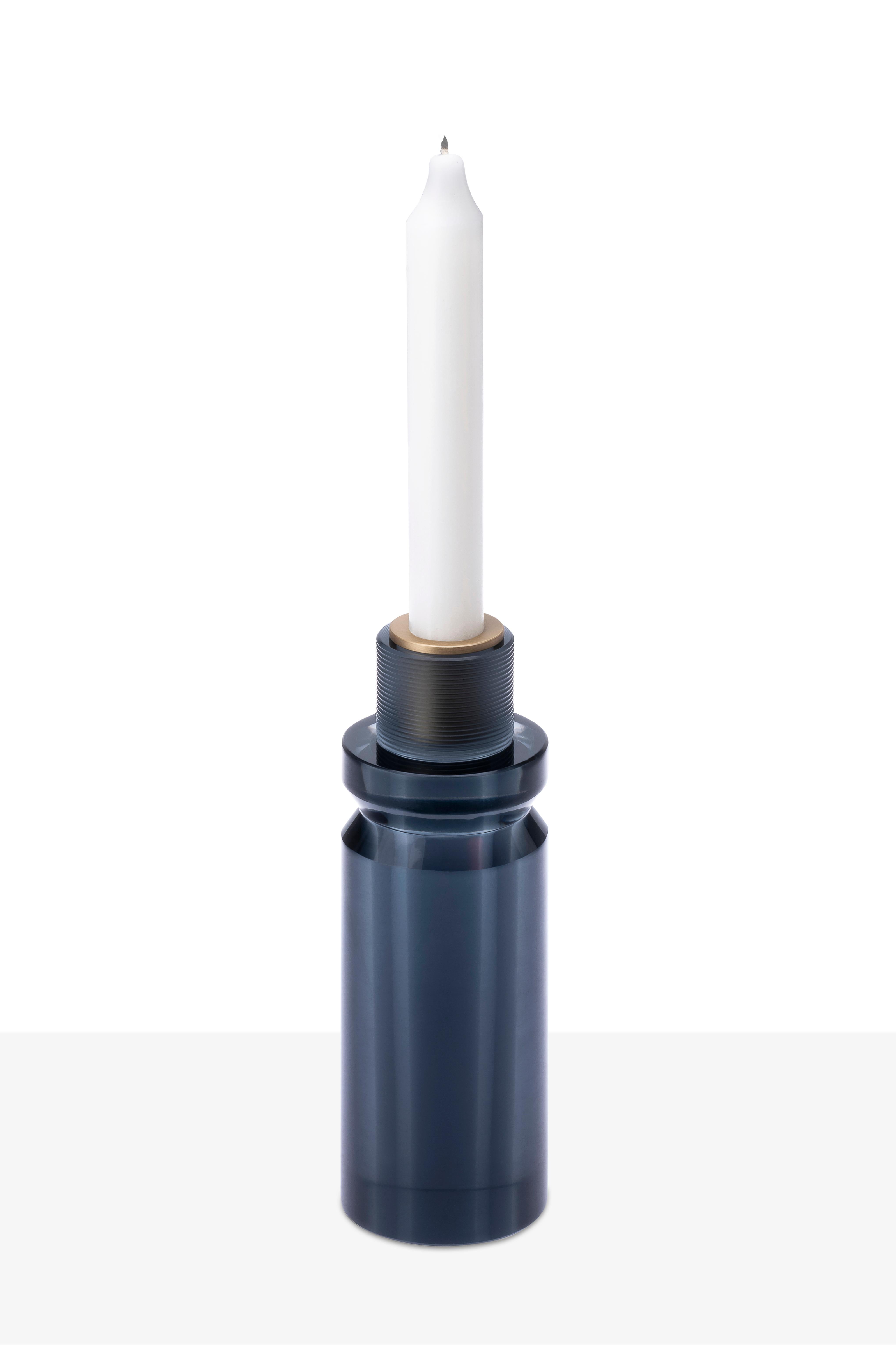 21st century, design Federico Peri, candlestick Satinated in Murano glass, various colors.
Lume is a blown glass and satinated brass candlestick available in two
different variants: Lume Linear and Lume Plissé.
The glass, prevalent material made