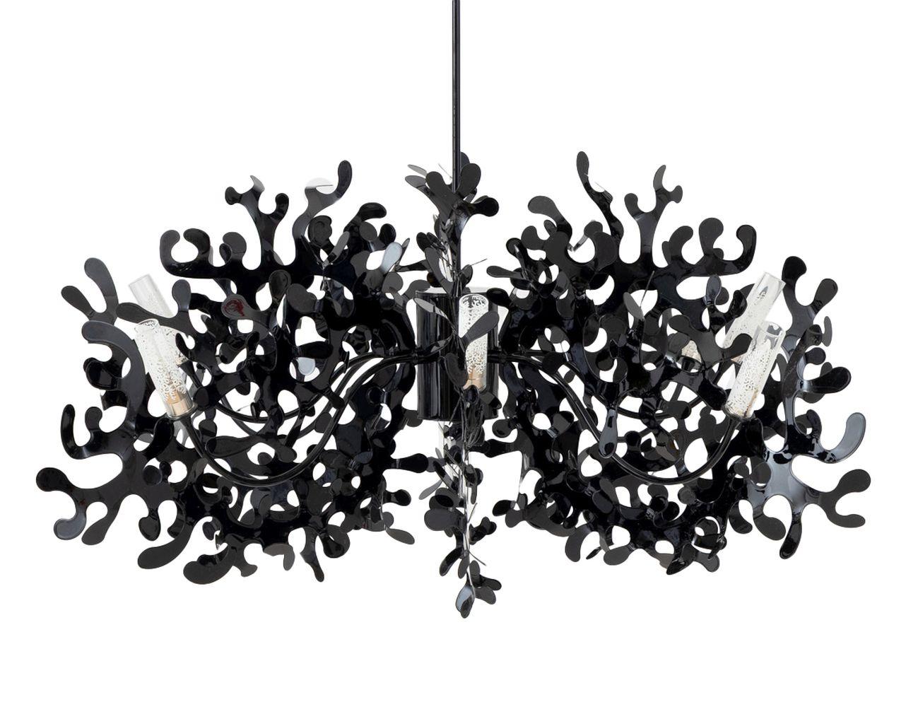 Lumen Center Italia Black Enameled Metal Pendant Lamp, with eight lights, the glass covers marked. 58