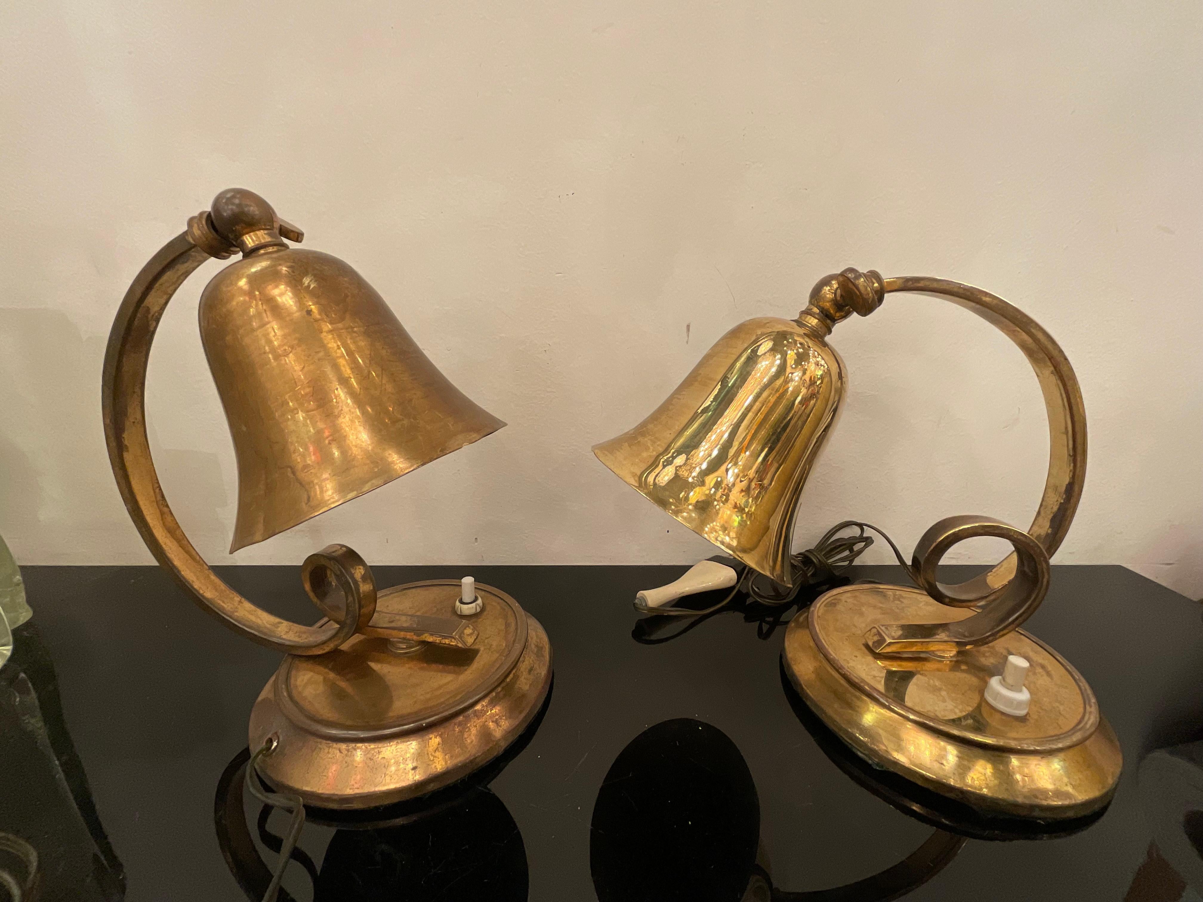 LUMEN - coppia di lampade da tavolo in ottone - ITALIA 1940 en venta 3
