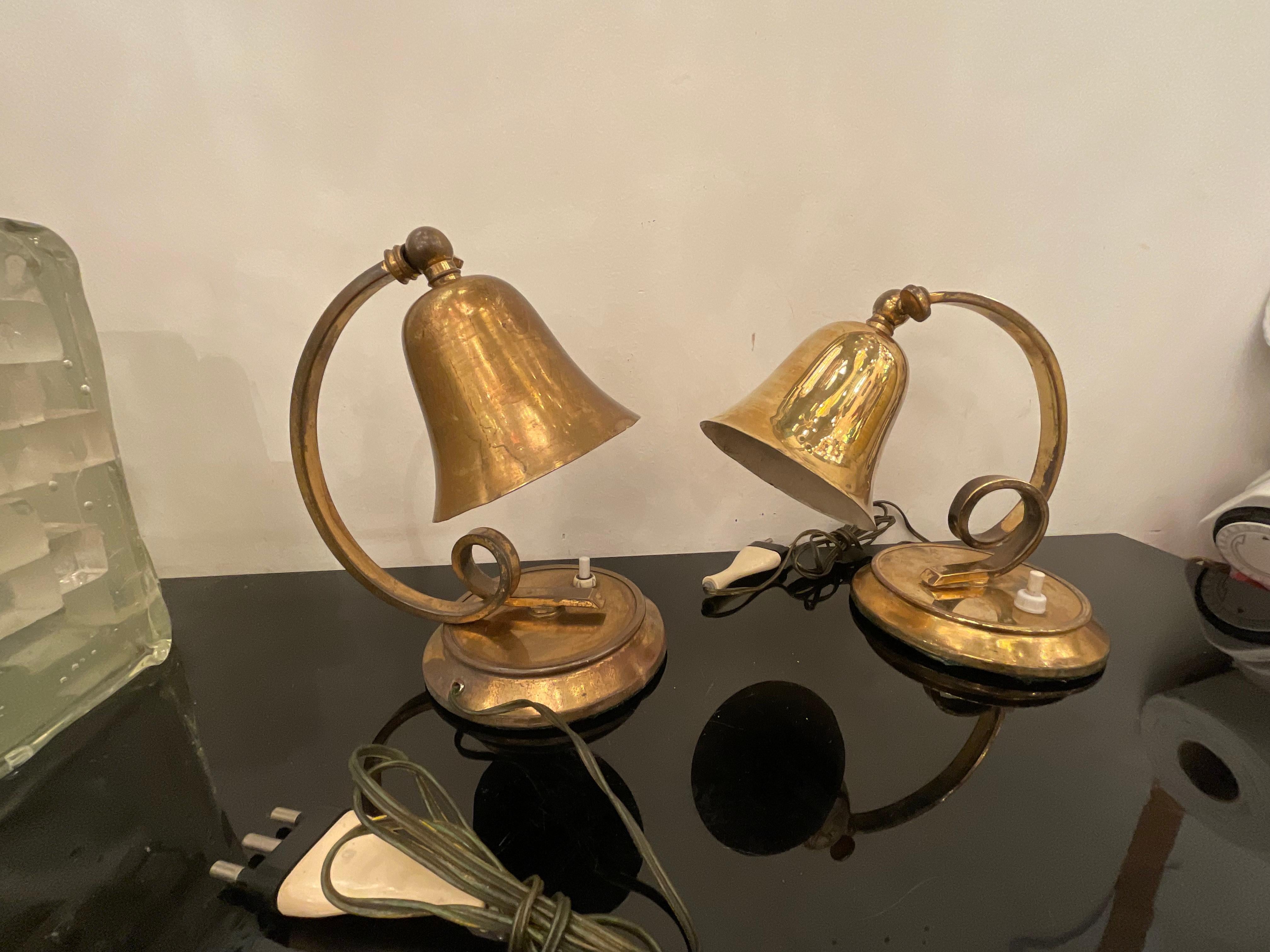 LUMEN - coppia di lampade da tavolo in ottone - ITALIA 1940 en venta 4