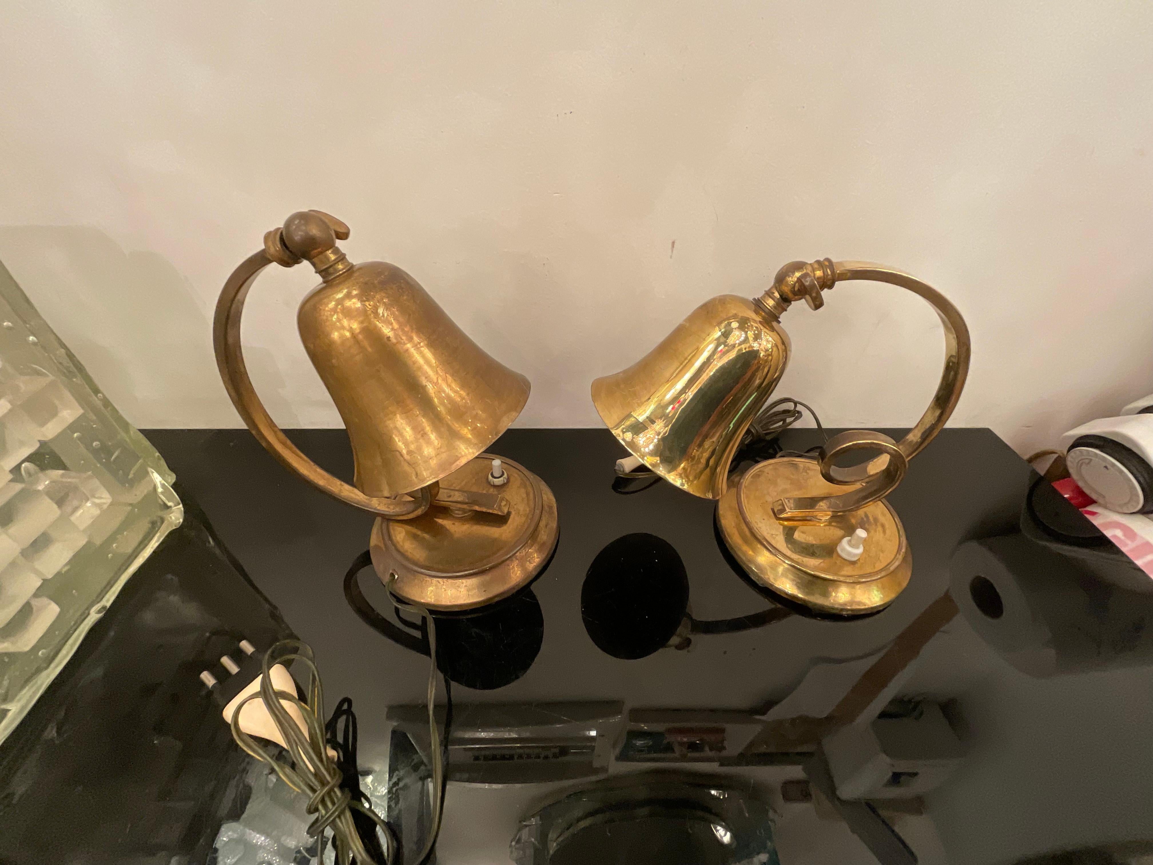 LUMEN - coppia di lampade da tavolo in ottone - ITALIA 1940 en venta 5