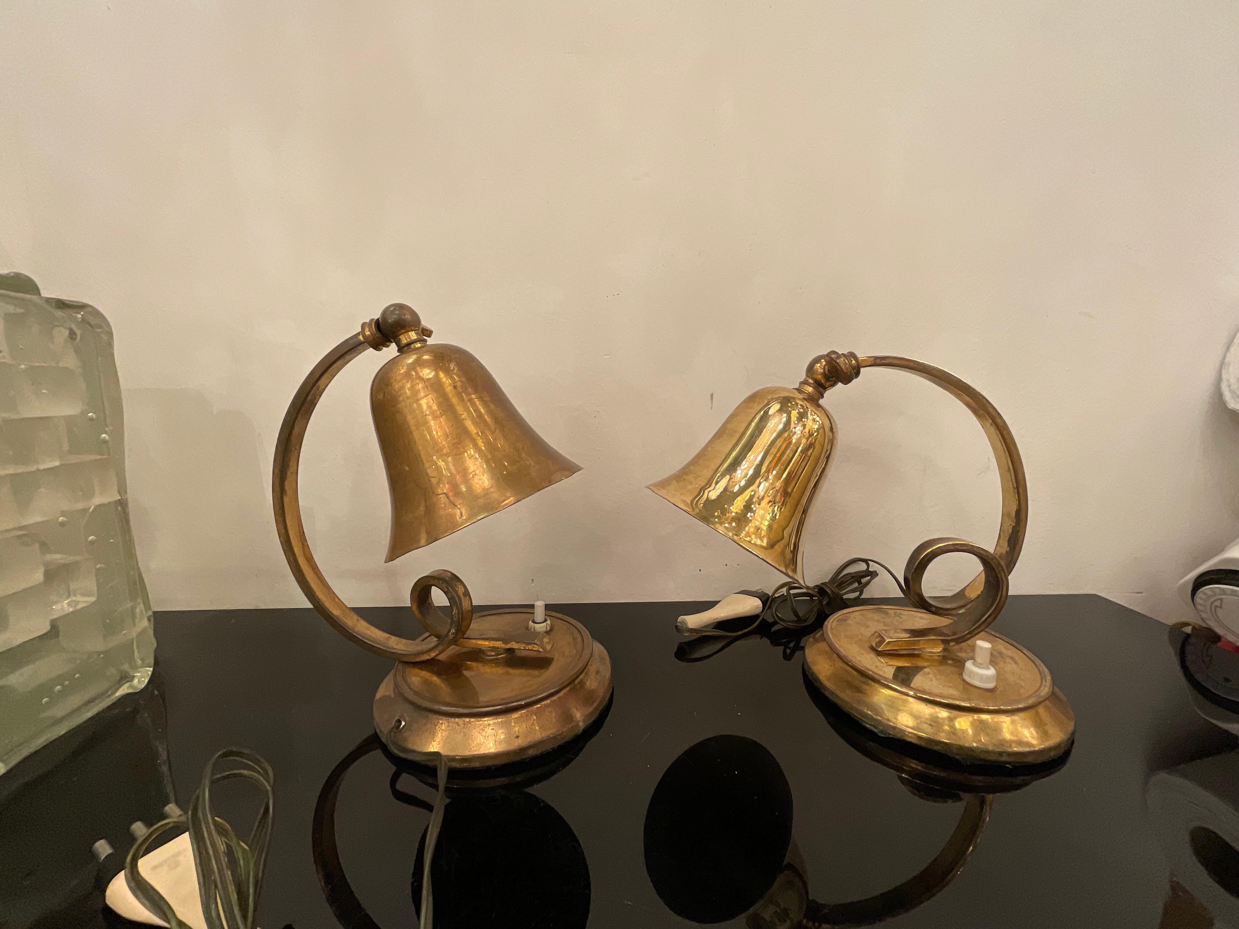 LUMEN - coppia di lampade da tavolo in ottone - ITALIA 1940 en venta 6