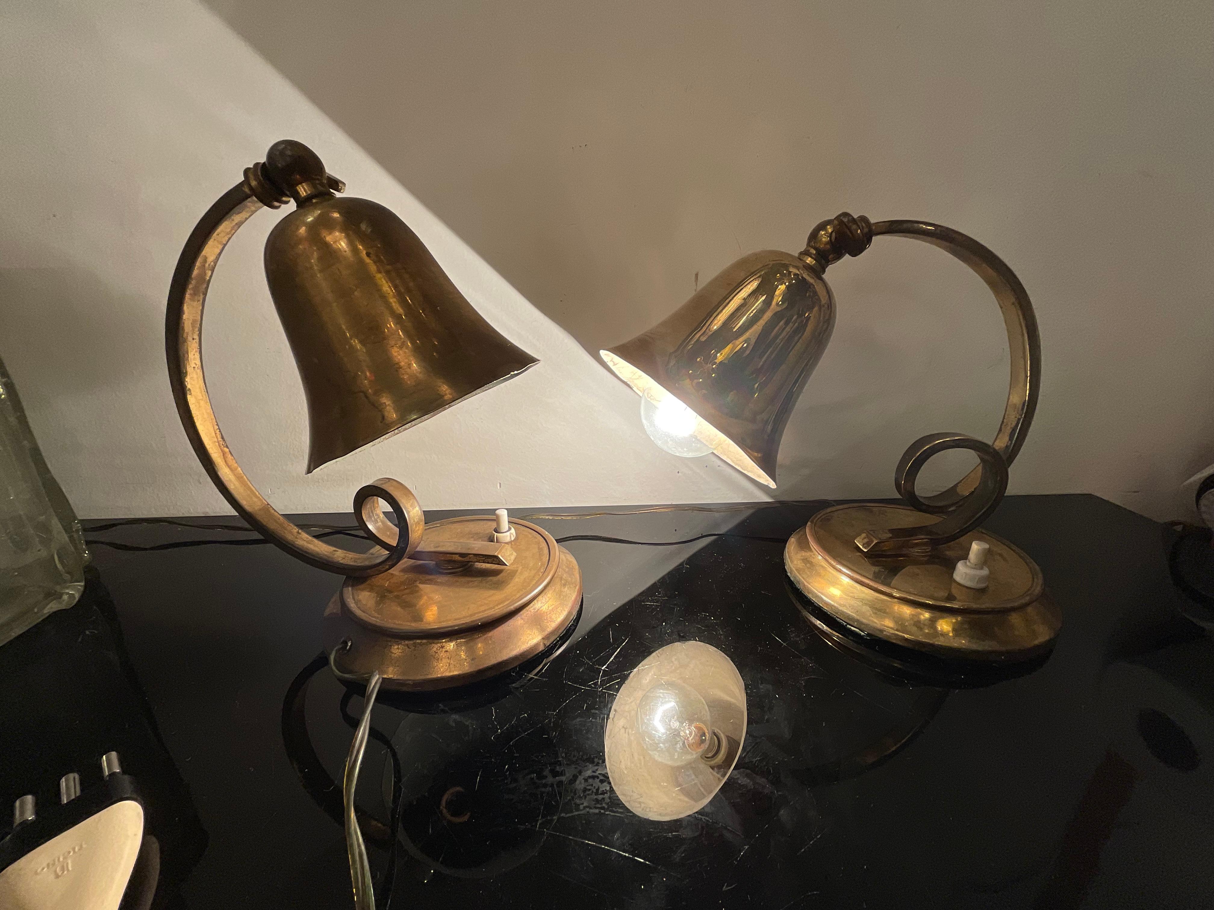 LUMEN - coppia di lampade da tavolo in ottone - ITALIA 1940 en venta 7