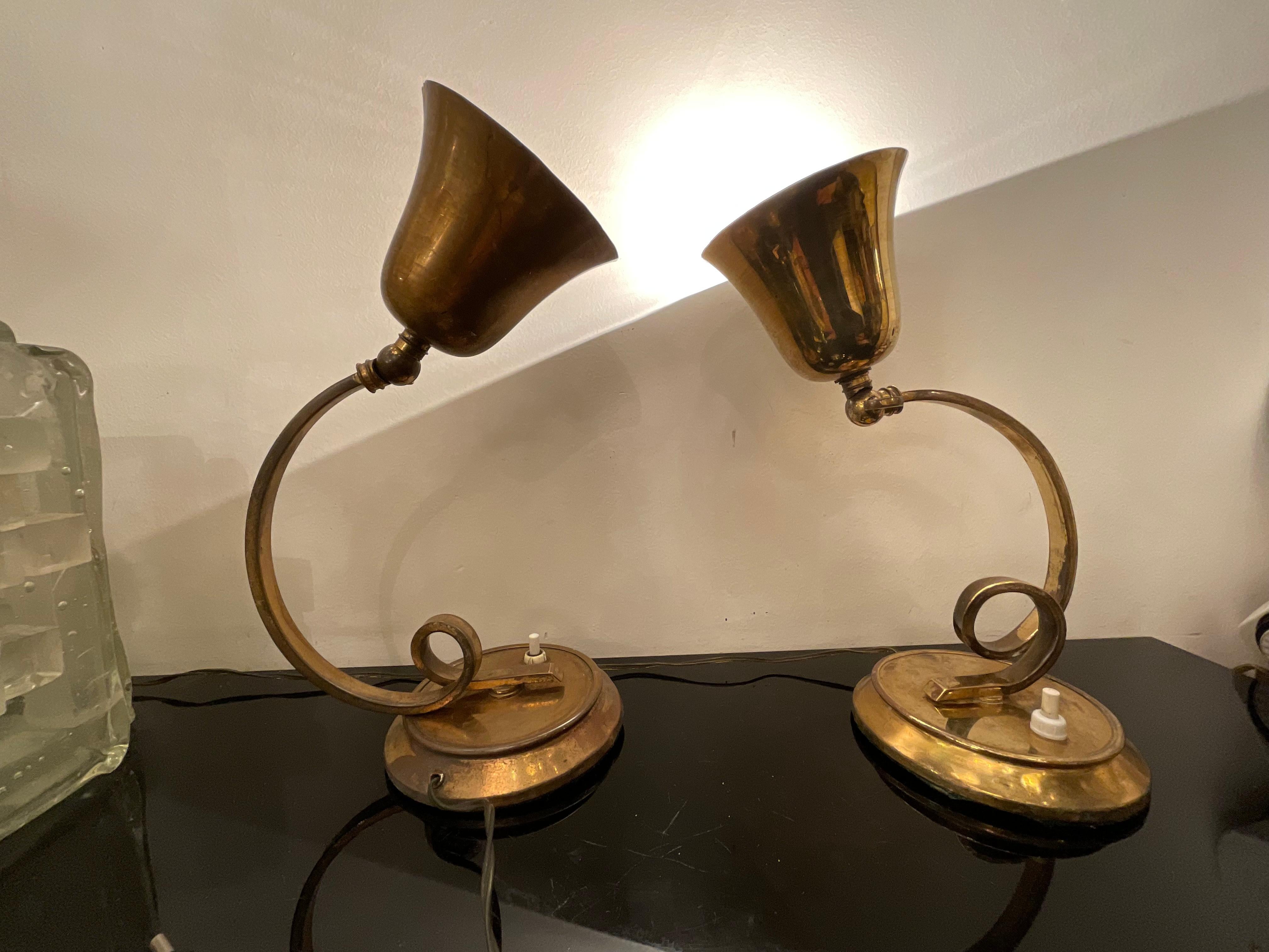 LUMEN - coppia di lampade da tavolo in ottone - ITALIA 1940 en venta 8