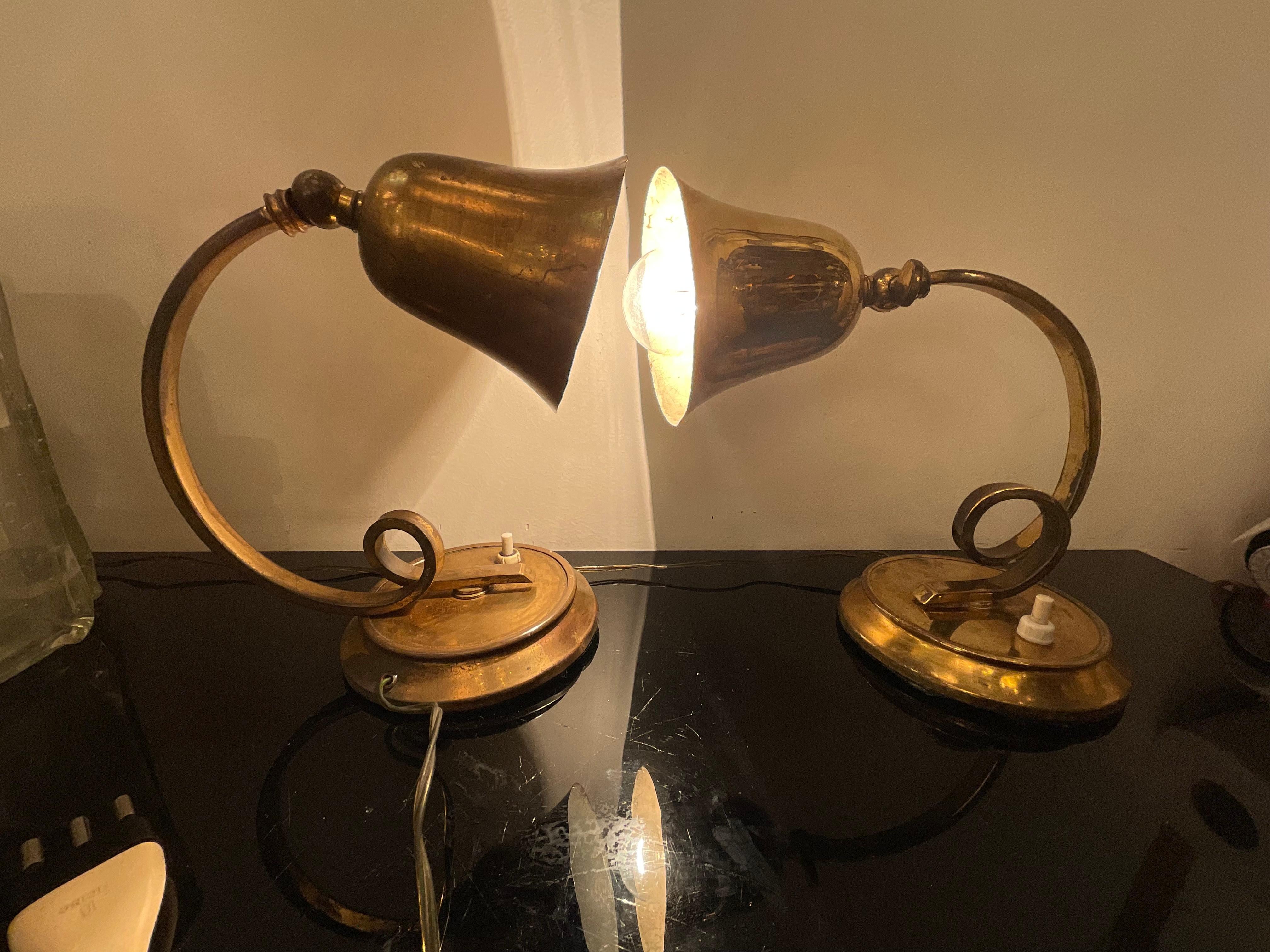LUMEN - coppia di lampade da tavolo in ottone - ITALIA 1940 en venta 9