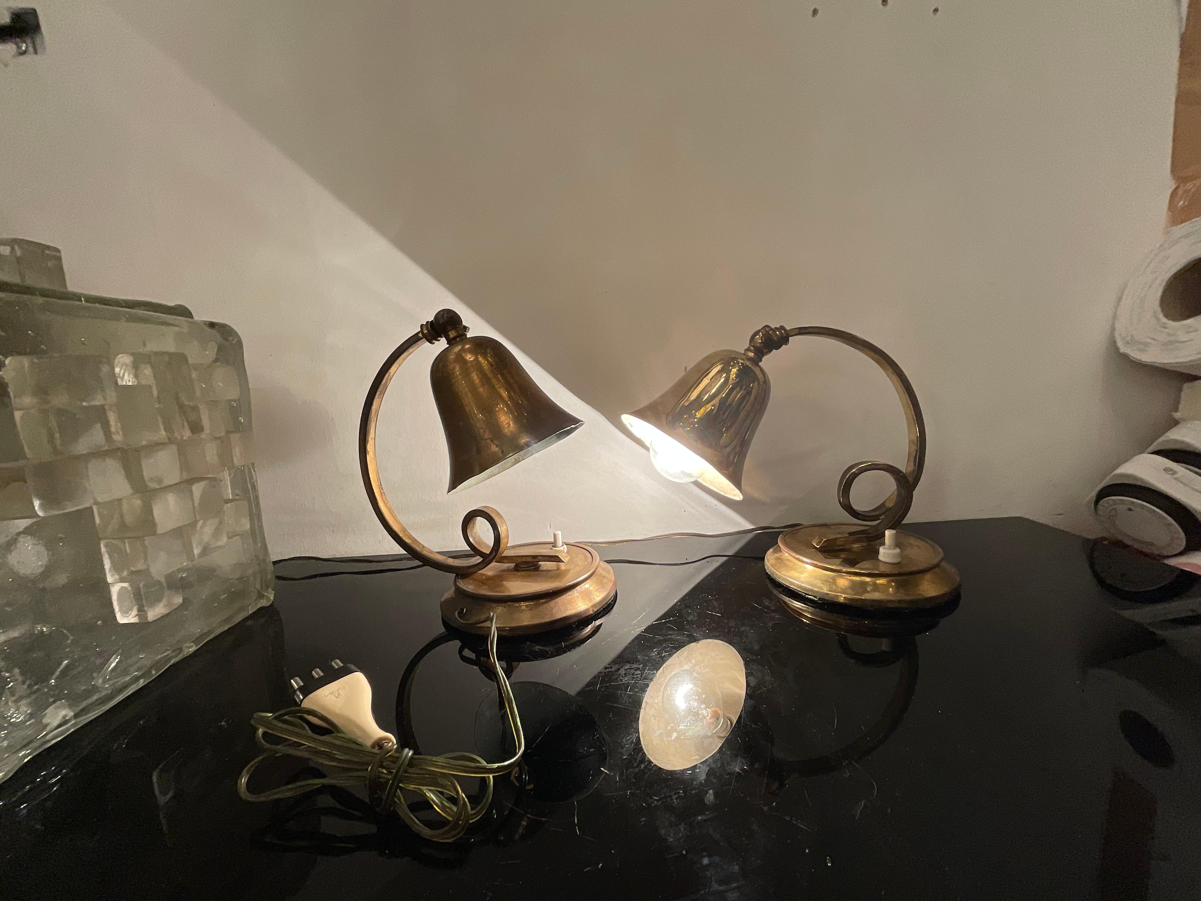 LUMEN - coppia di lampade da tavolo in ottone - ITALIA 1940 en venta 1