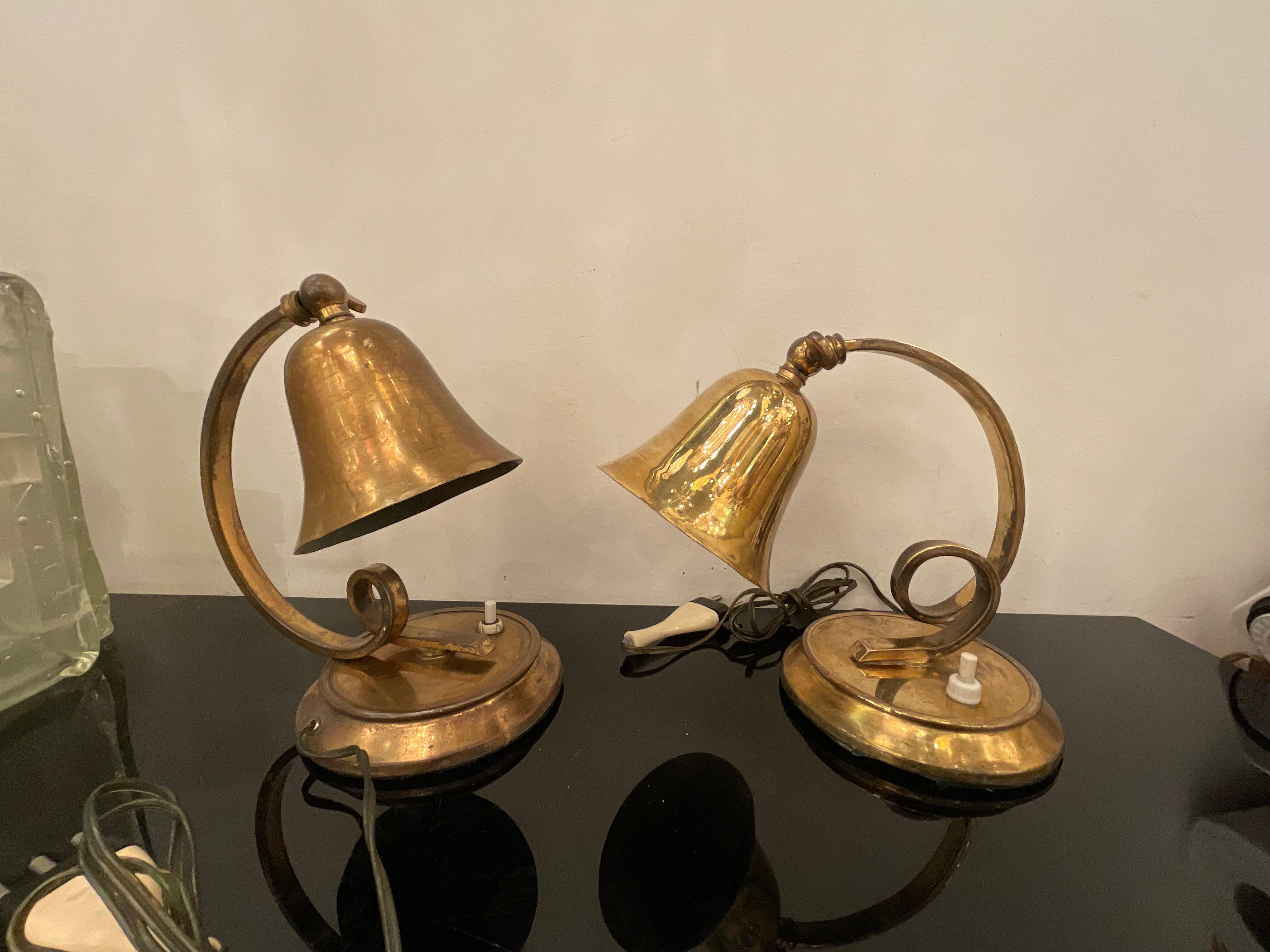 LUMEN - coppia di lampade da tavolo in ottone - ITALIA 1940 en venta 2