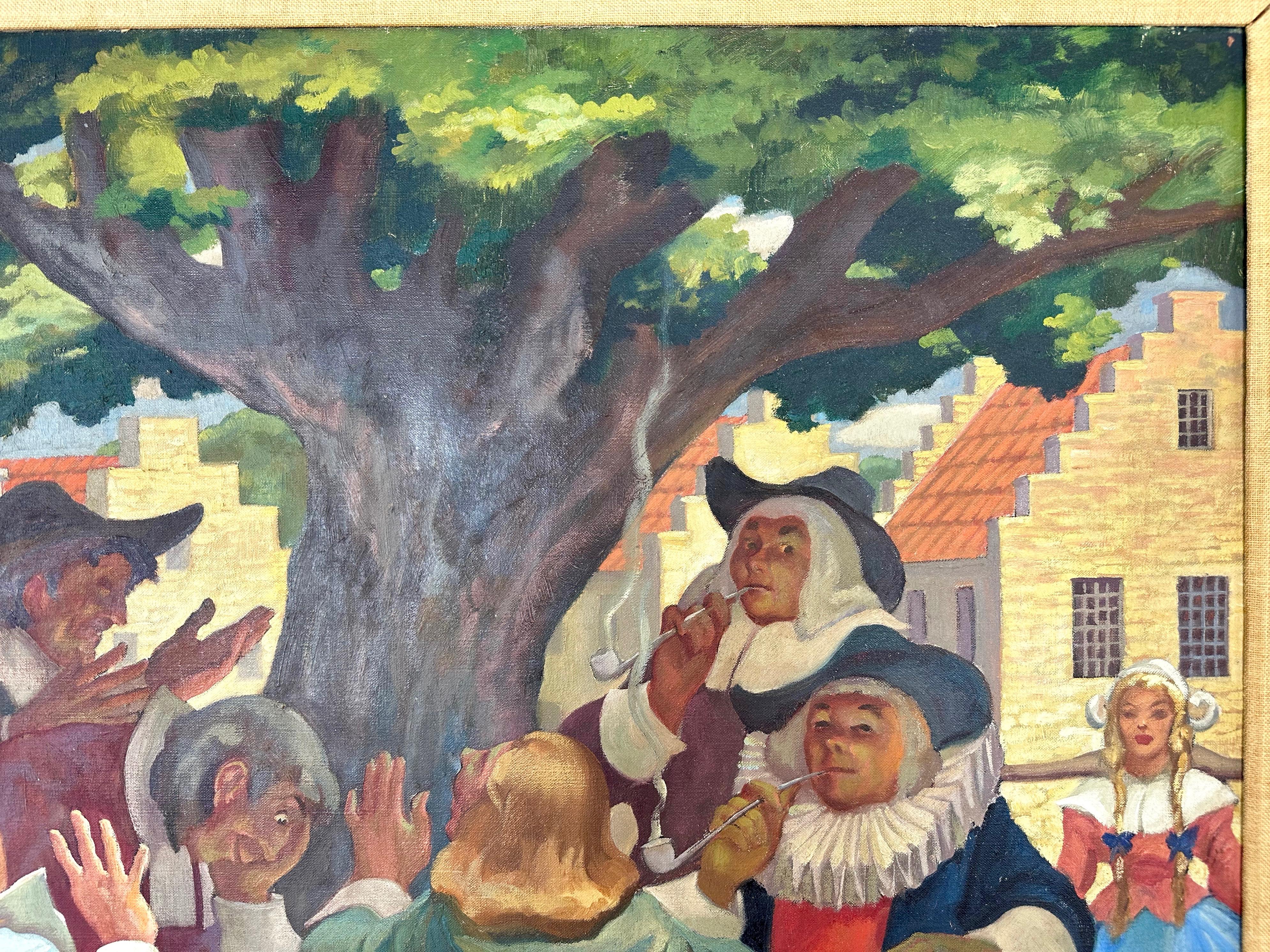 American Lumen Martin Winter, “Burgomeester’s Joke”, Large Oil Painting, Early 1950s For Sale