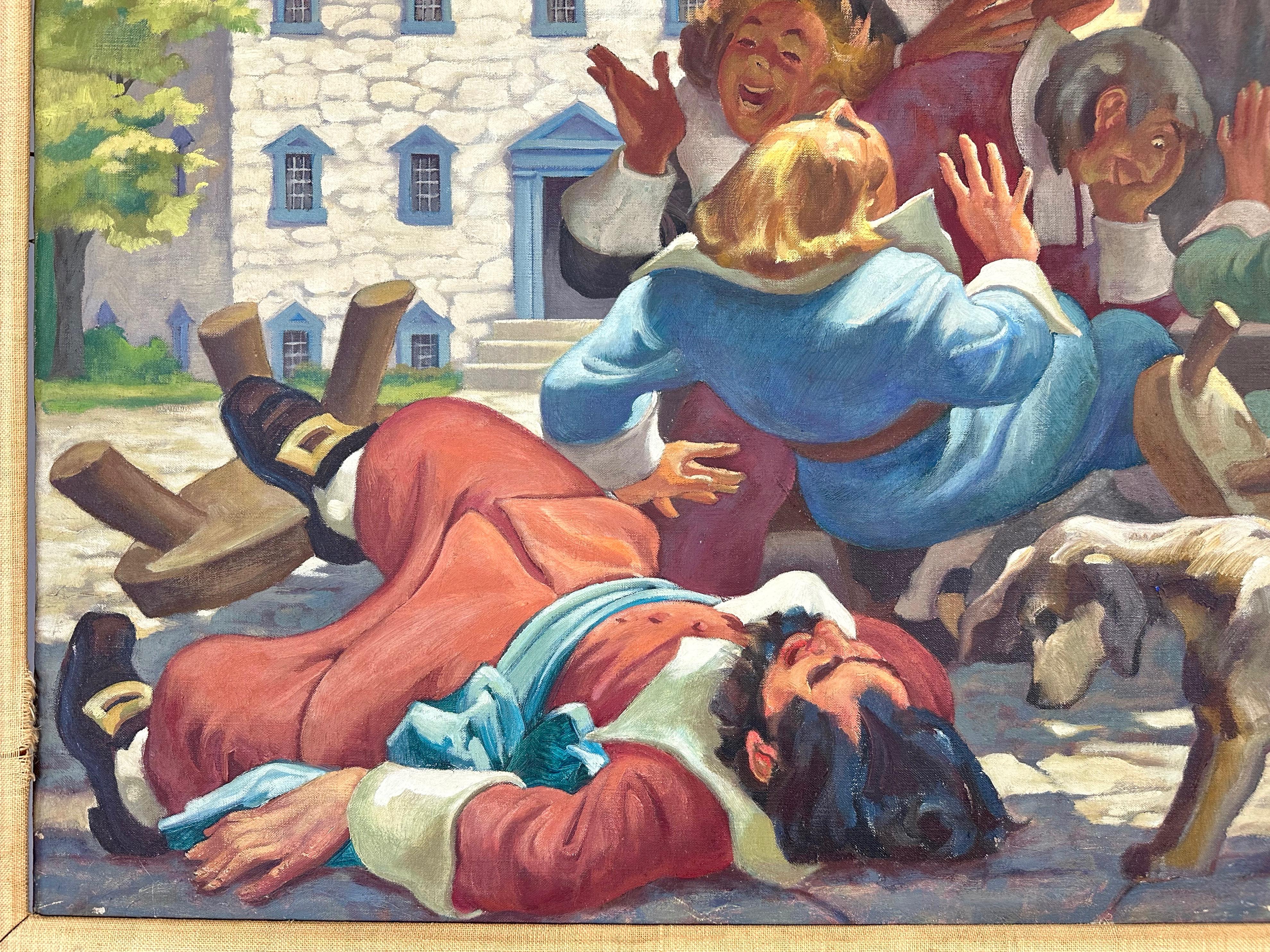 Hand-Painted Lumen Martin Winter, “Burgomeester’s Joke”, Large Oil Painting, Early 1950s For Sale