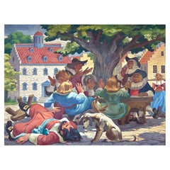 Lumen Martin Winter, “Burgomeester’s Joke”, Large Oil Painting, Early 1950s