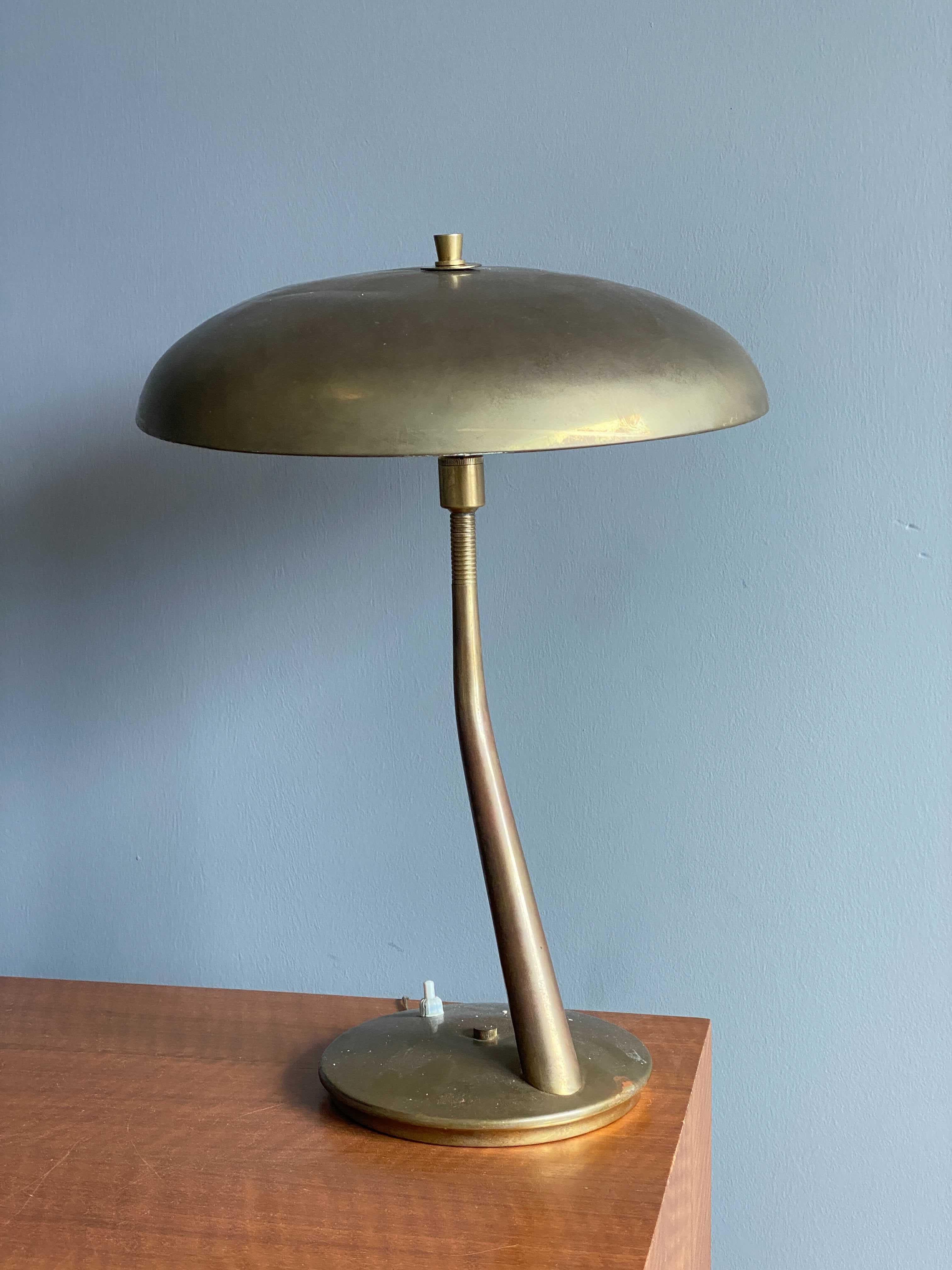 Mid-Century Modern Lumen Milano, Adjustable Table Lamp, Brass, Italy, 1950s