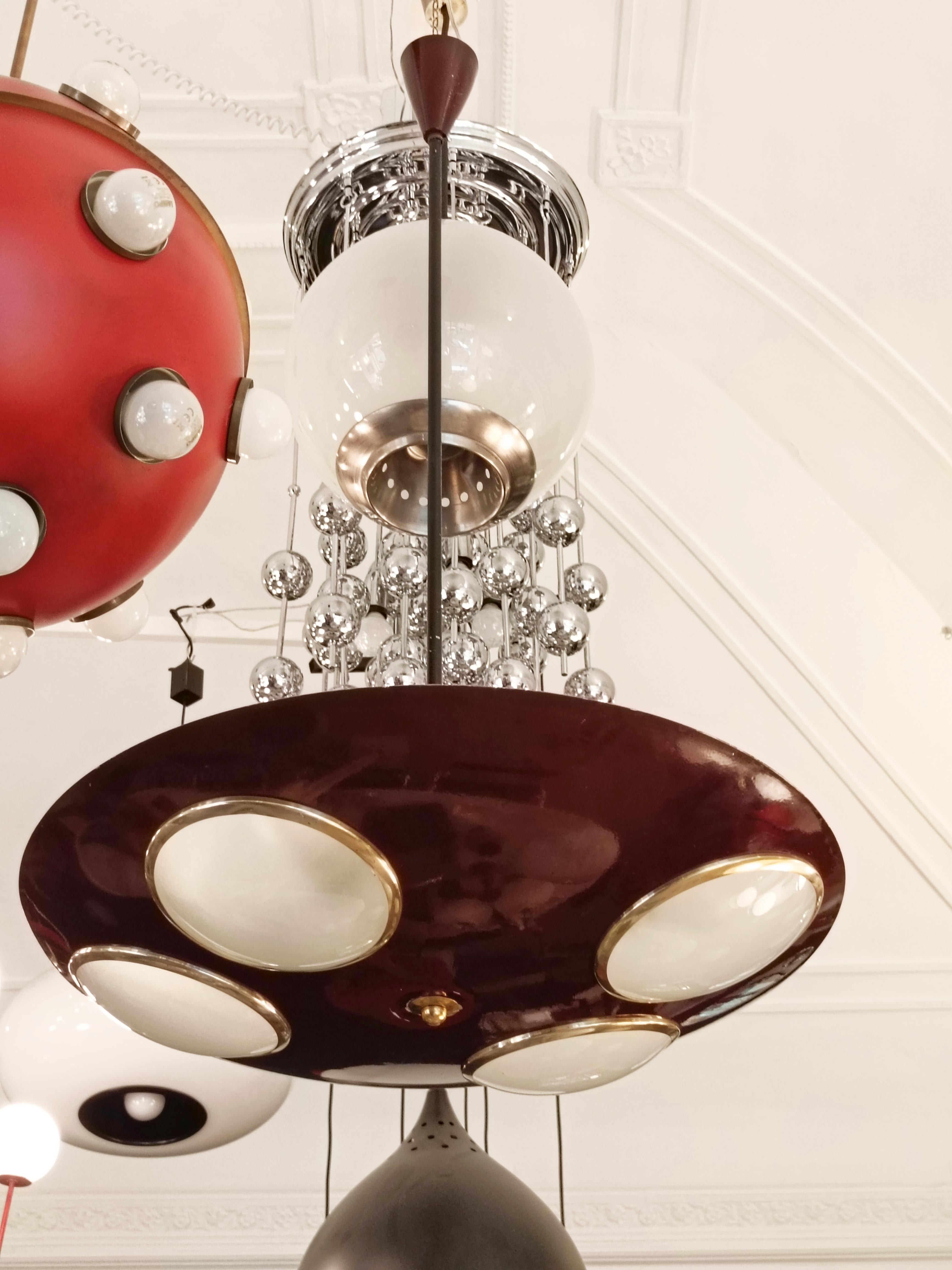 Lumen Milano Lampada a Sospensione in Metallo Laccato Burdeos, Italia Años 50 Italiano en venta