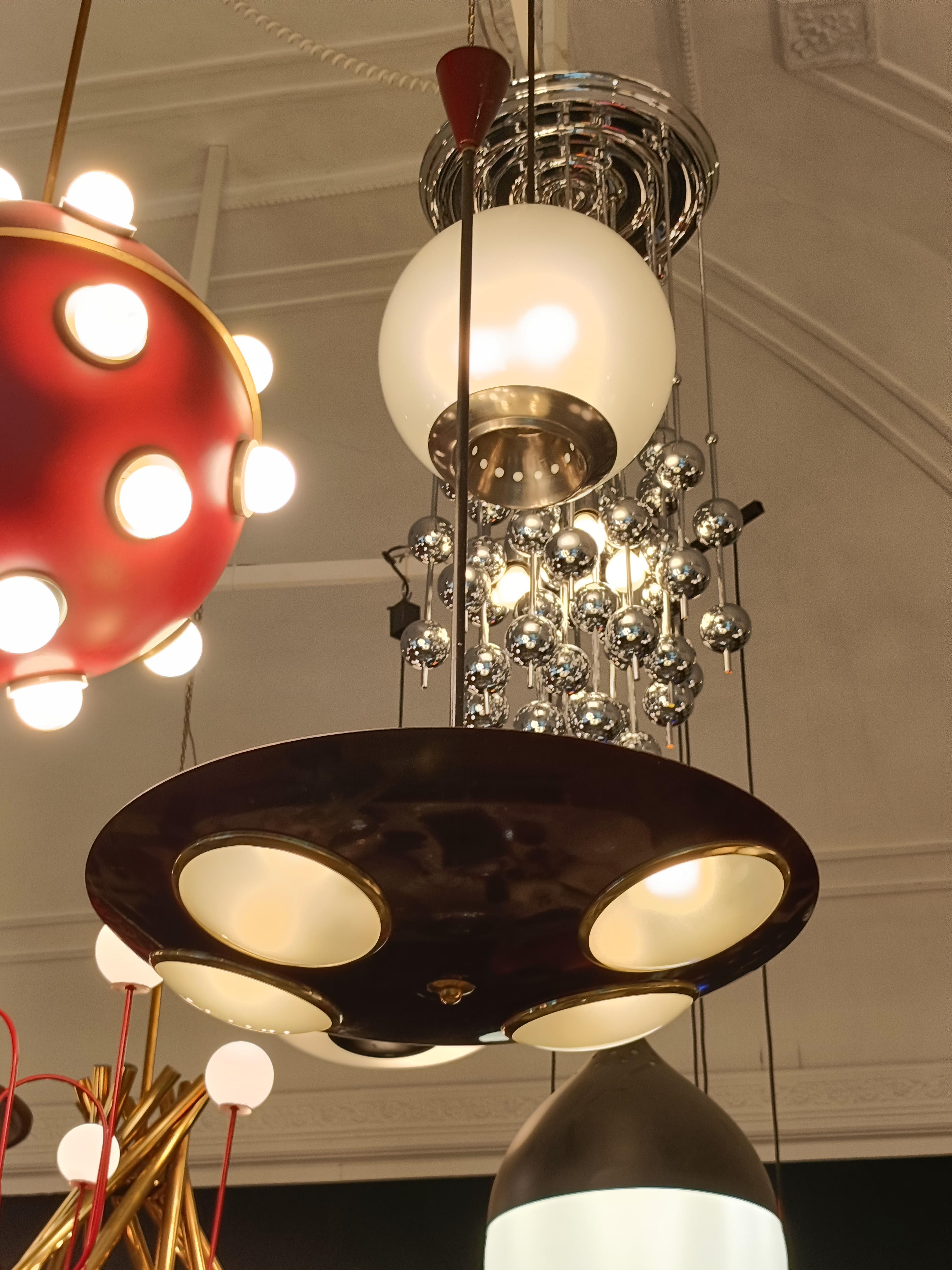 Lumen Milano Lampada a Sospensione in Metallo Laccato Burdeos, Italia Años 50 mediados del siglo XX en venta