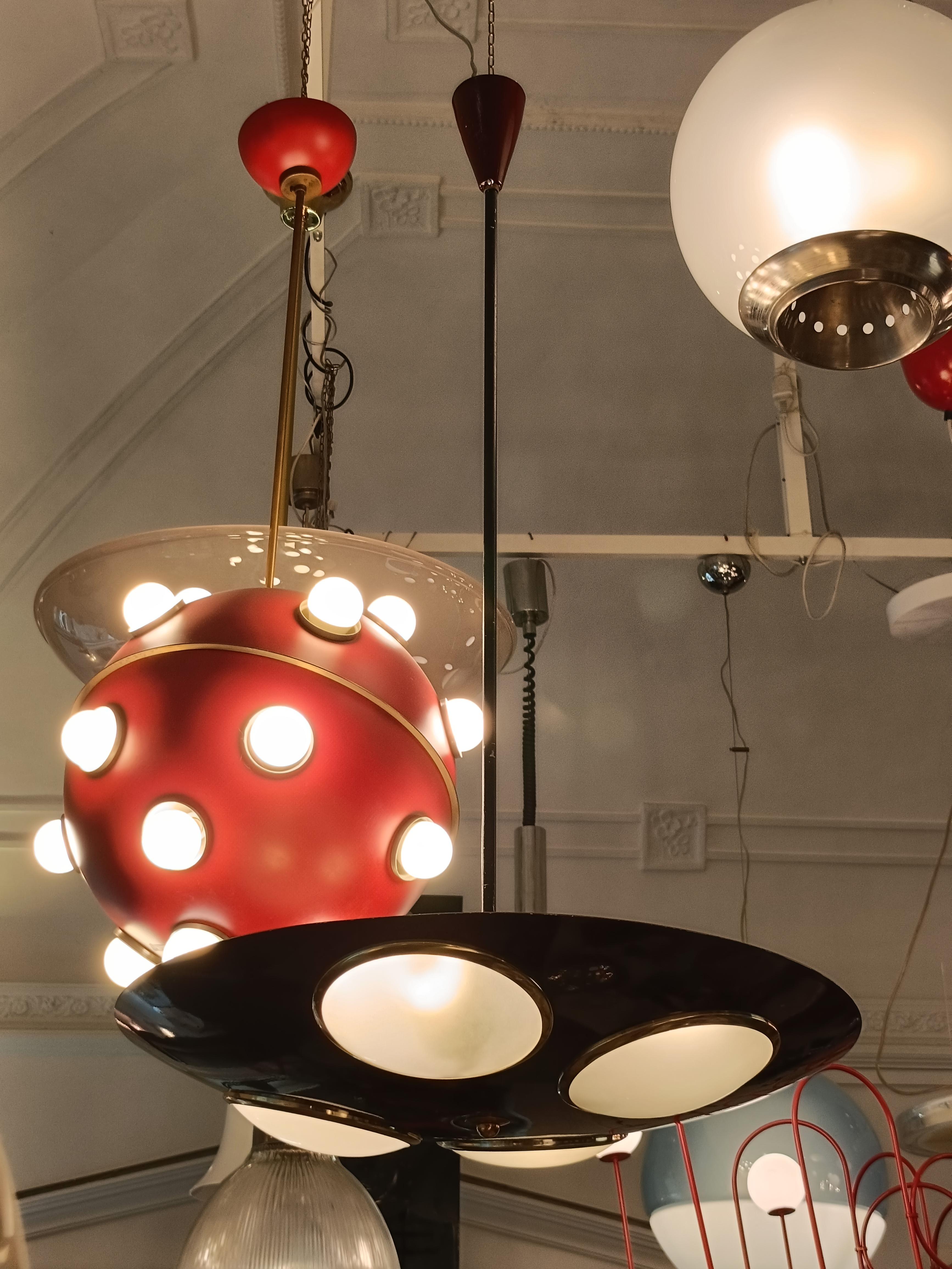 Lumen Milano Lampada a Sospensione in Metallo Laccato Burdeos, Italia Años 50 en venta 1