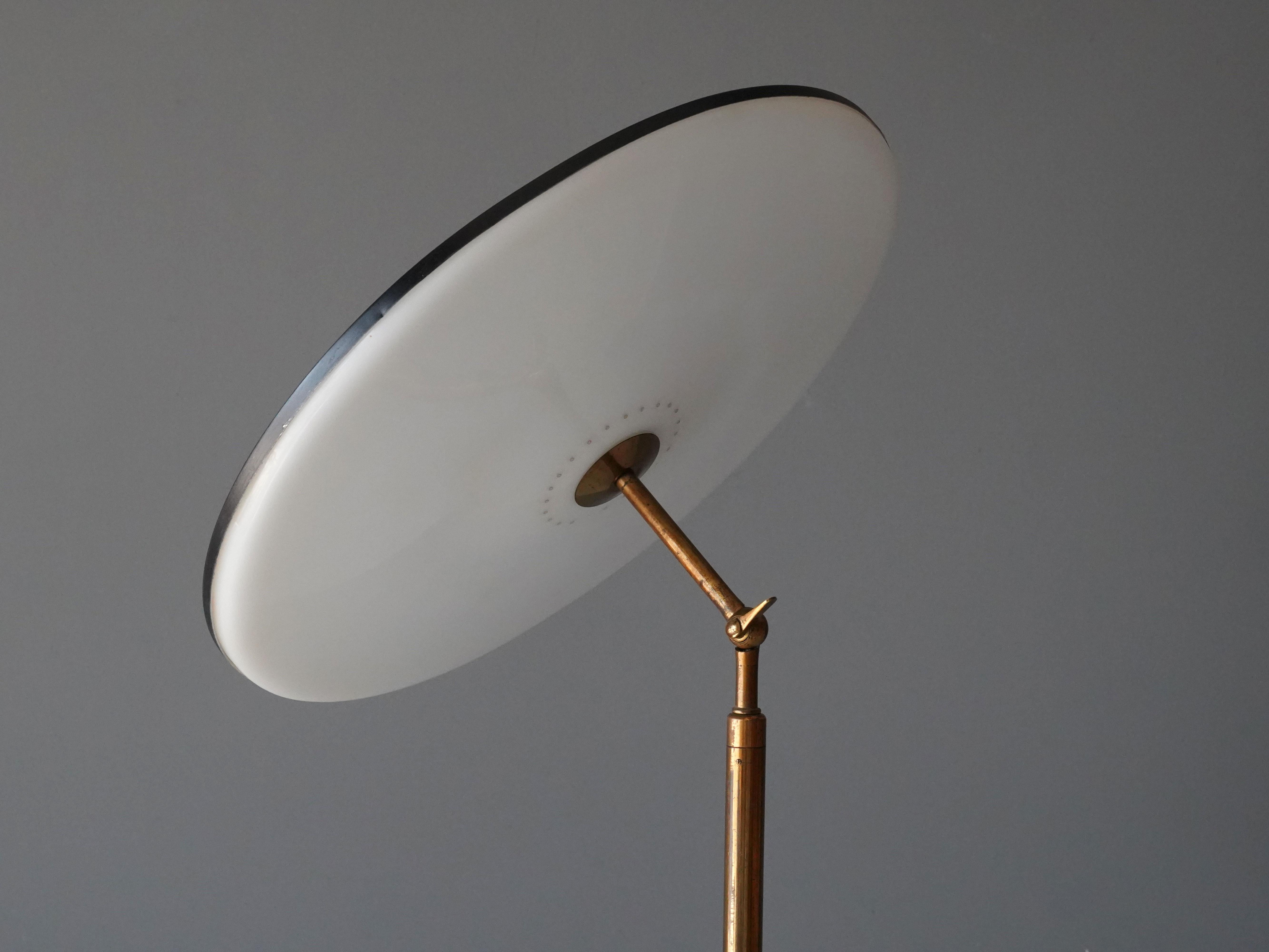 Italian Lumen Milano, Rare Floor Lamp Brass Marble, Painted Metal, Acrylic, Italy, 1950s