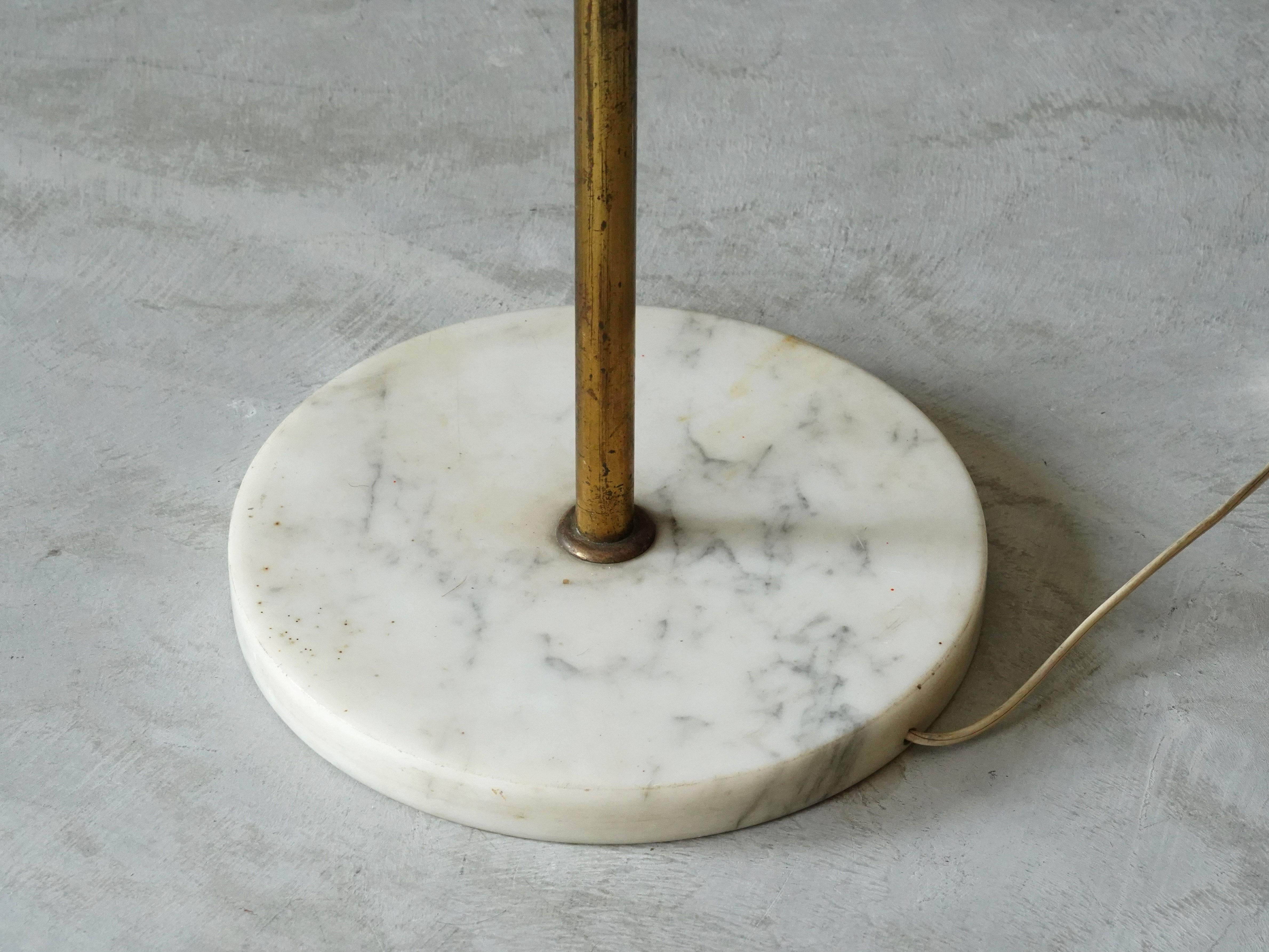 Lumen Milano, Rare Floor Lamp Brass Marble, Painted Metal, Acrylic, Italy, 1950s In Good Condition In High Point, NC