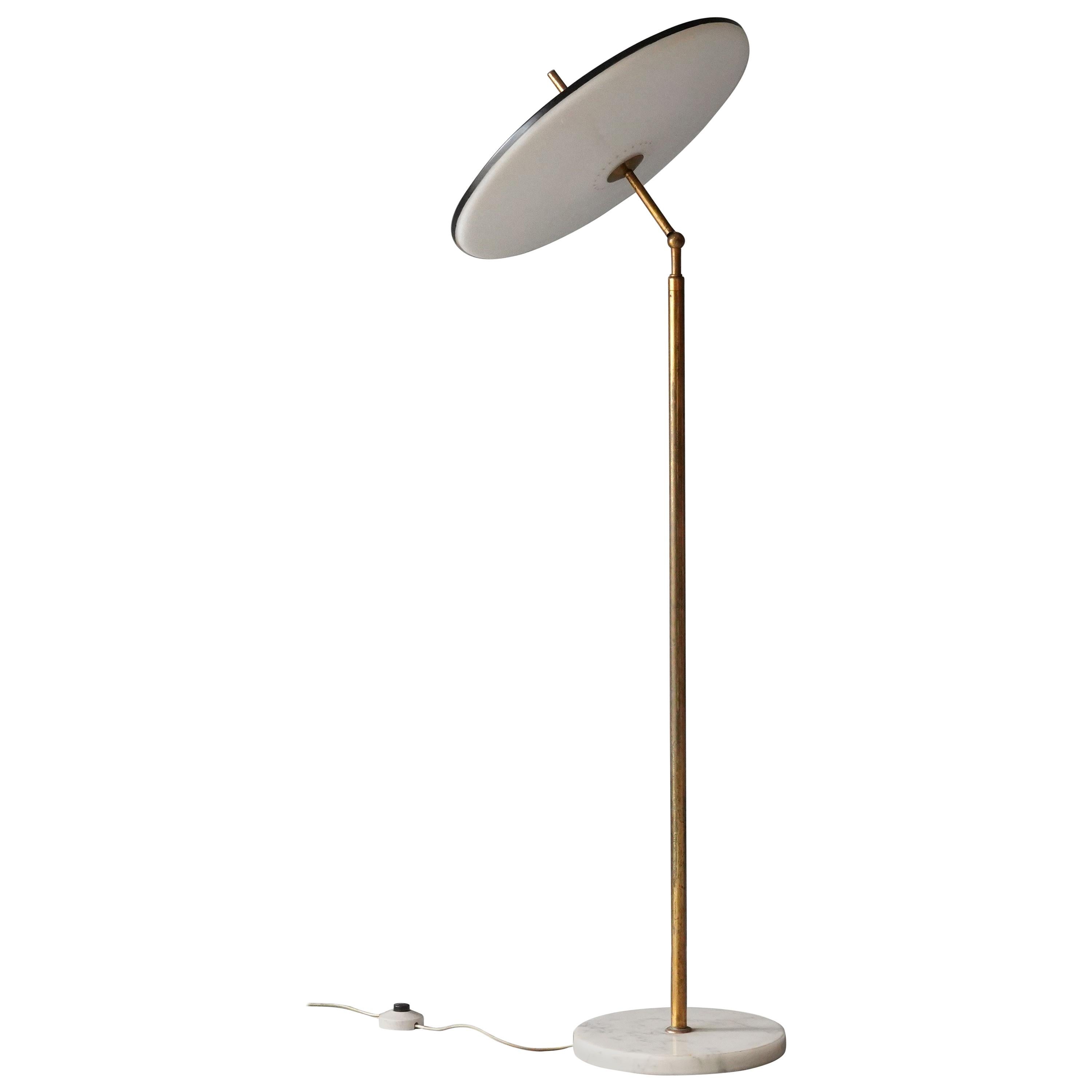 Lumen Milano, Rare Floor Lamp Brass Marble, Painted Metal, Acrylic, Italy, 1950s