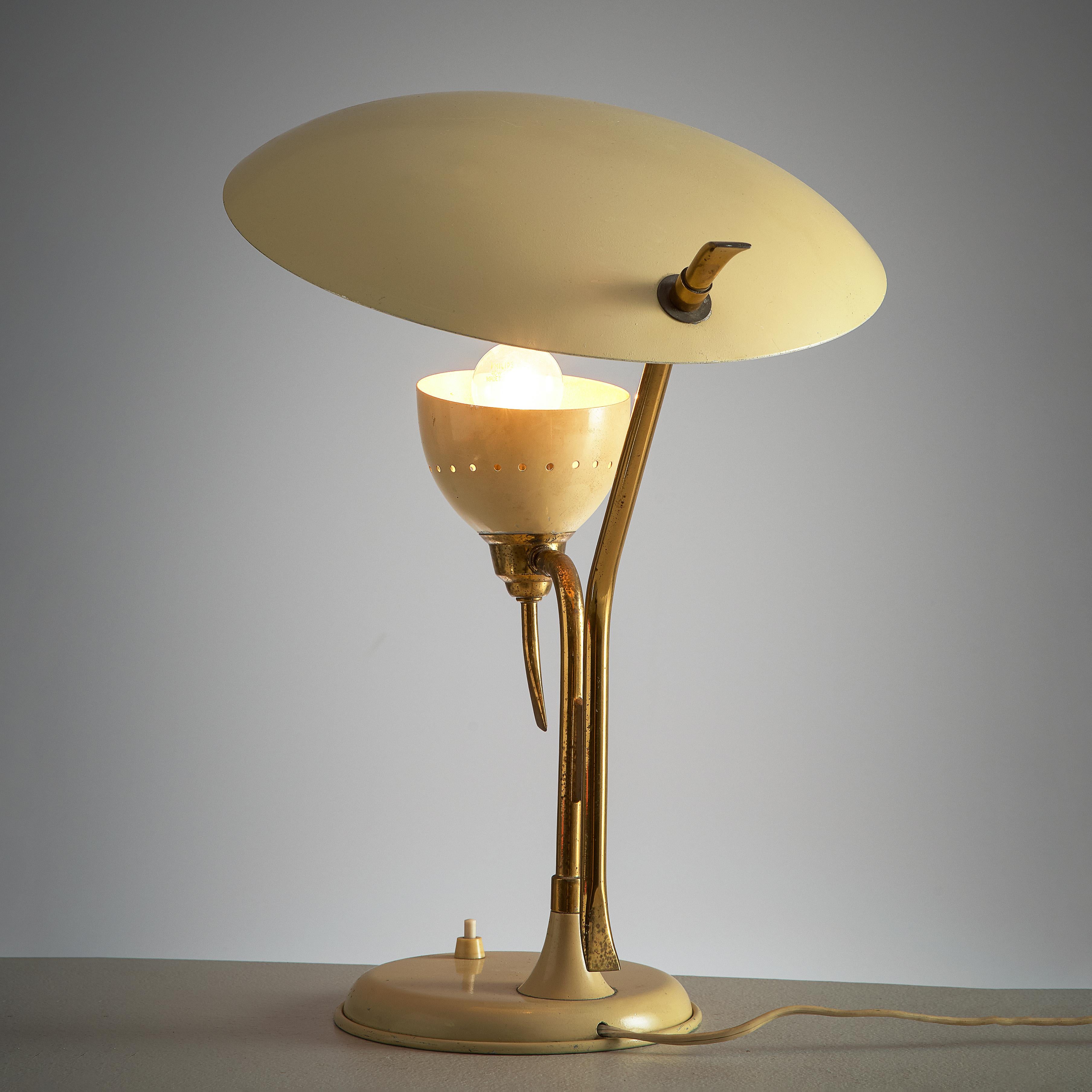 Italian Lumen Milano Table Lamp in Beige Metal and Brass