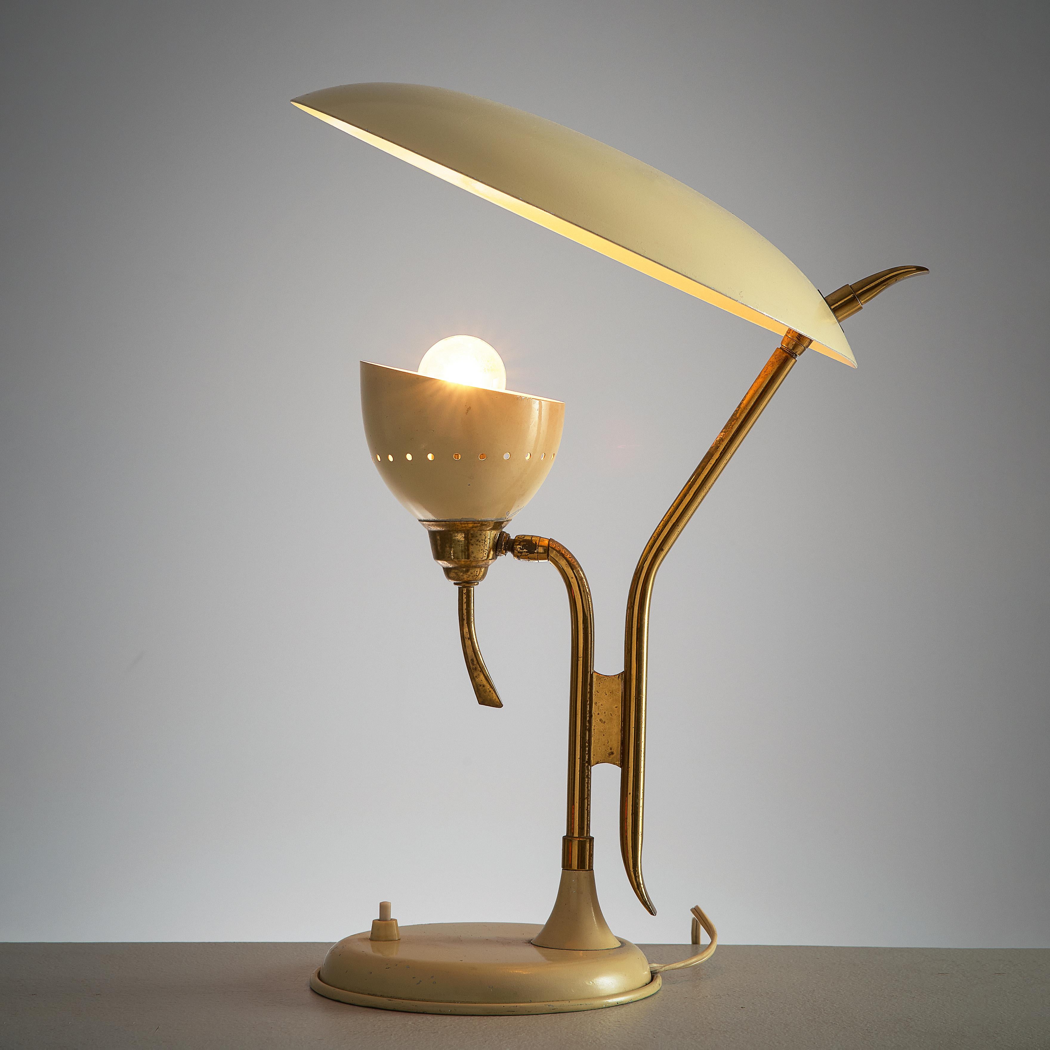 Mid-20th Century Lumen Milano Table Lamp in Beige Metal and Brass