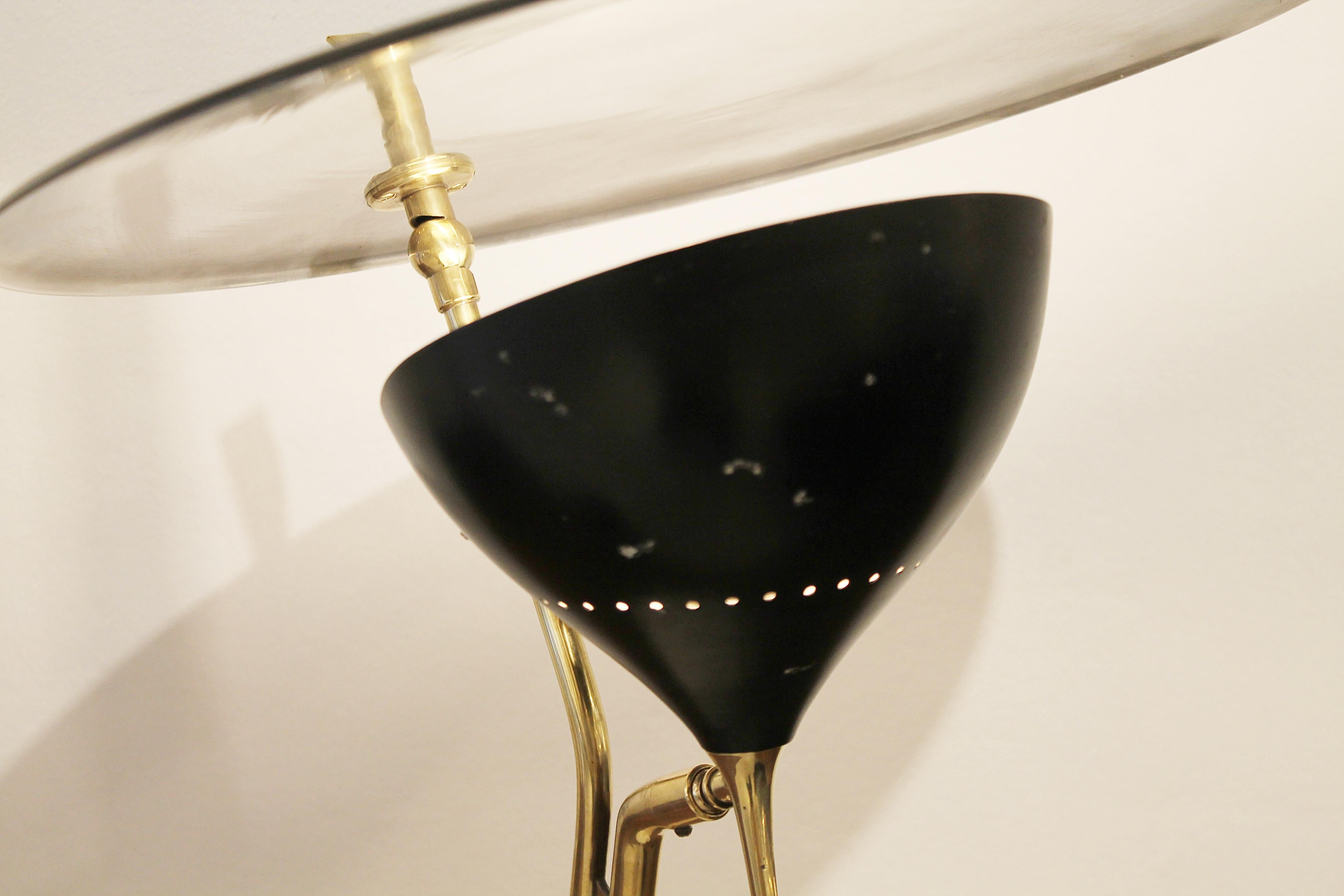 Italian Lumen Milano Table Lamp in Brass and Marble, Italy, 1950s