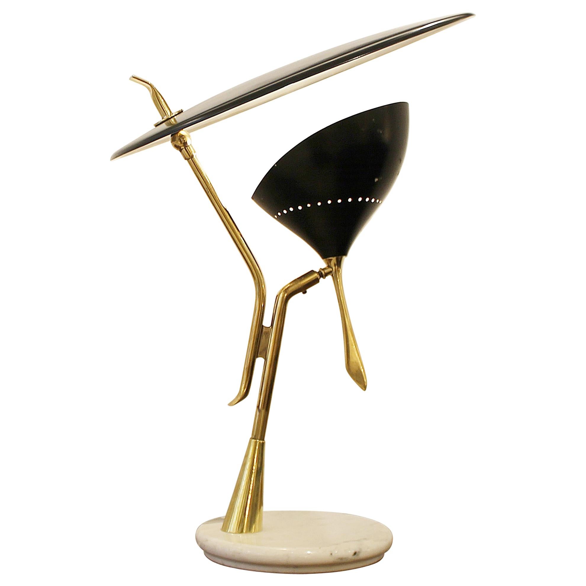 Lumen Milano Table Lamp in Brass and Marble, Italy, 1950s