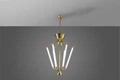 Lumen Neon Chandelier with Metal and Brass Structure, Italian Design, 1940s