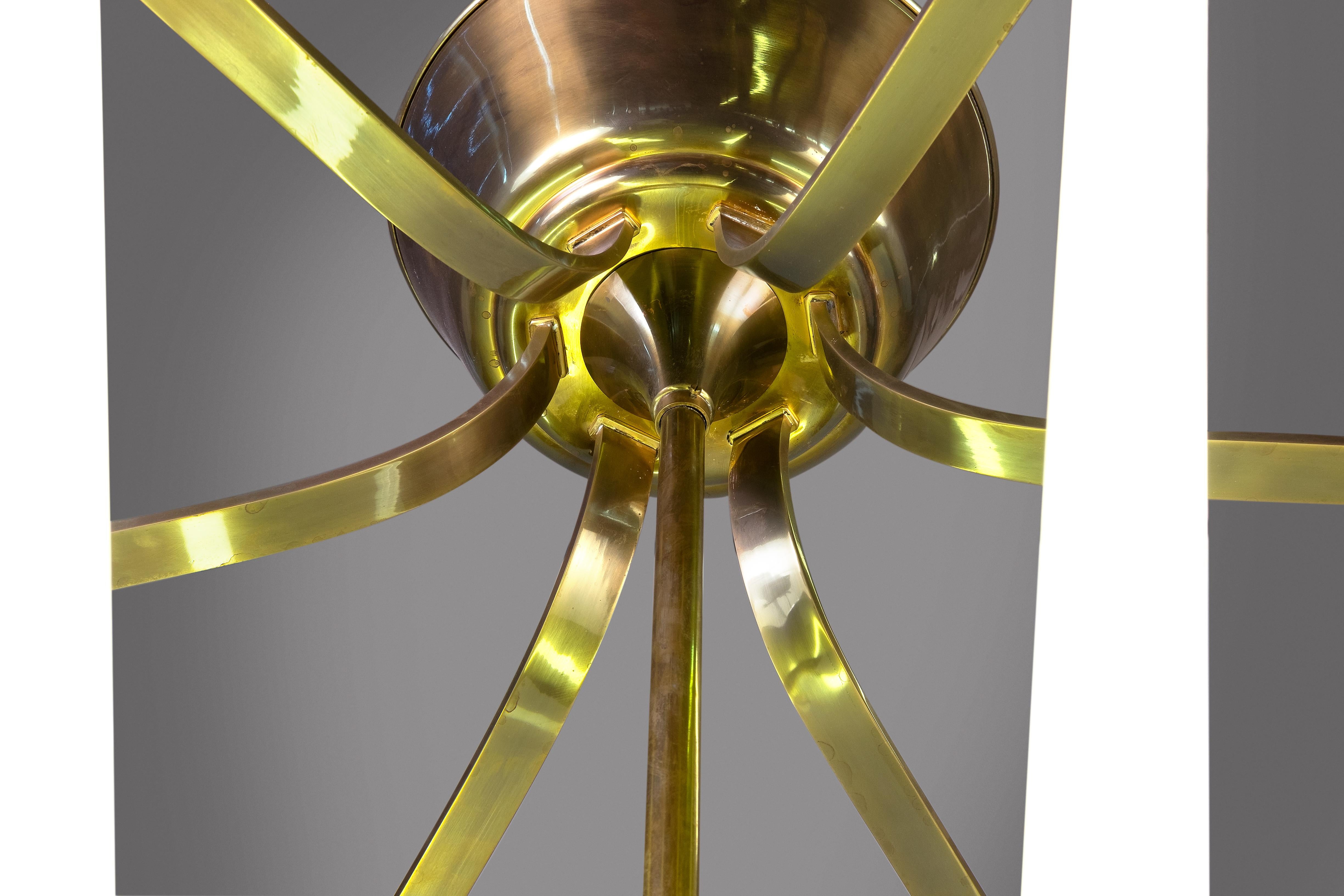 Lustre lustre néon Lumen avec structure en métal et laiton, design italien, années 1940 Bon état - En vente à Milan, IT