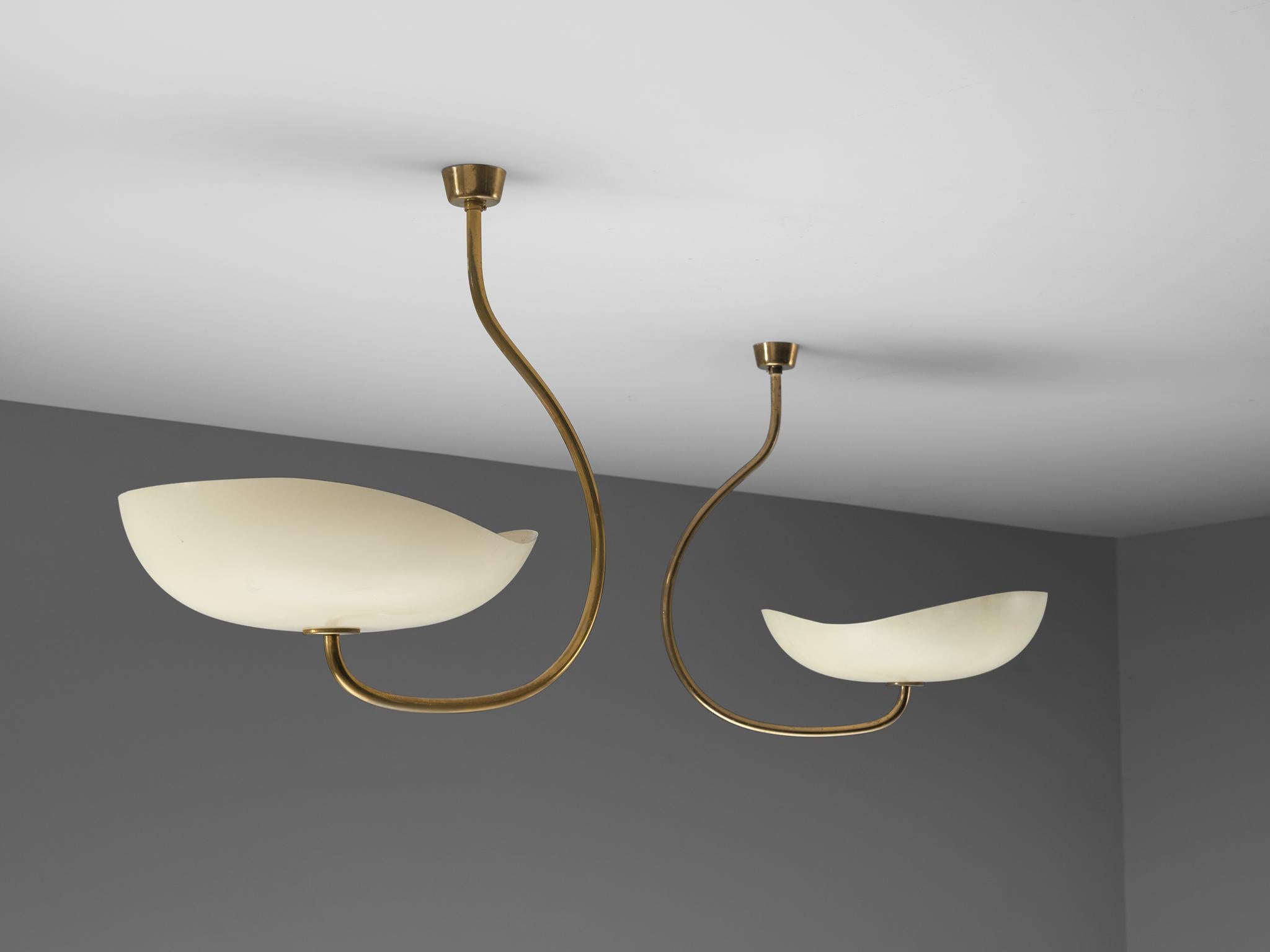 Lumen Organic Chandeliers in Brass with Cream Enameled Aluminum Shades 50s 4