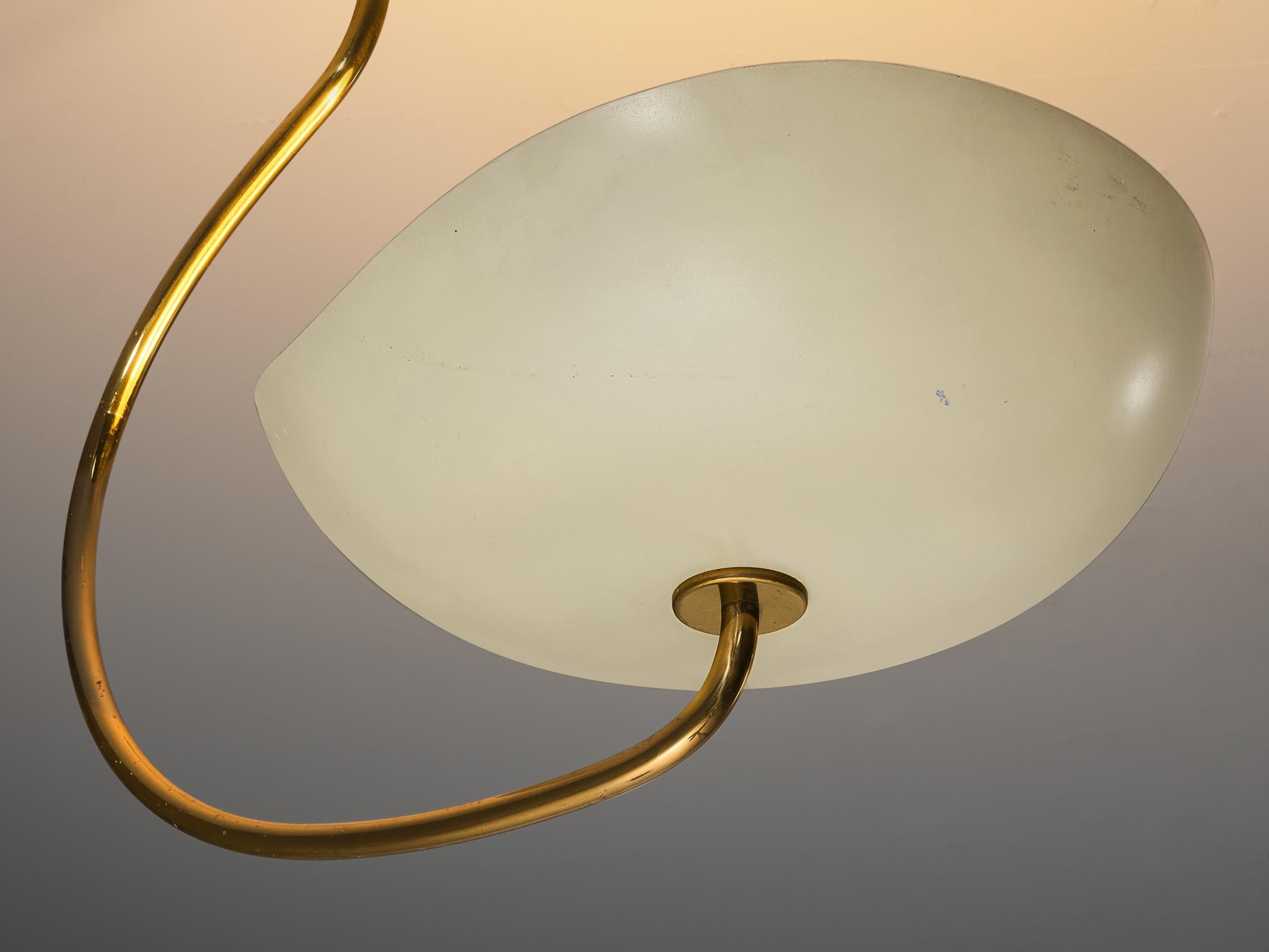 Lumen Organic Chandeliers in Brass with Cream Enameled Aluminum Shades 50s In Good Condition In Waalwijk, NL